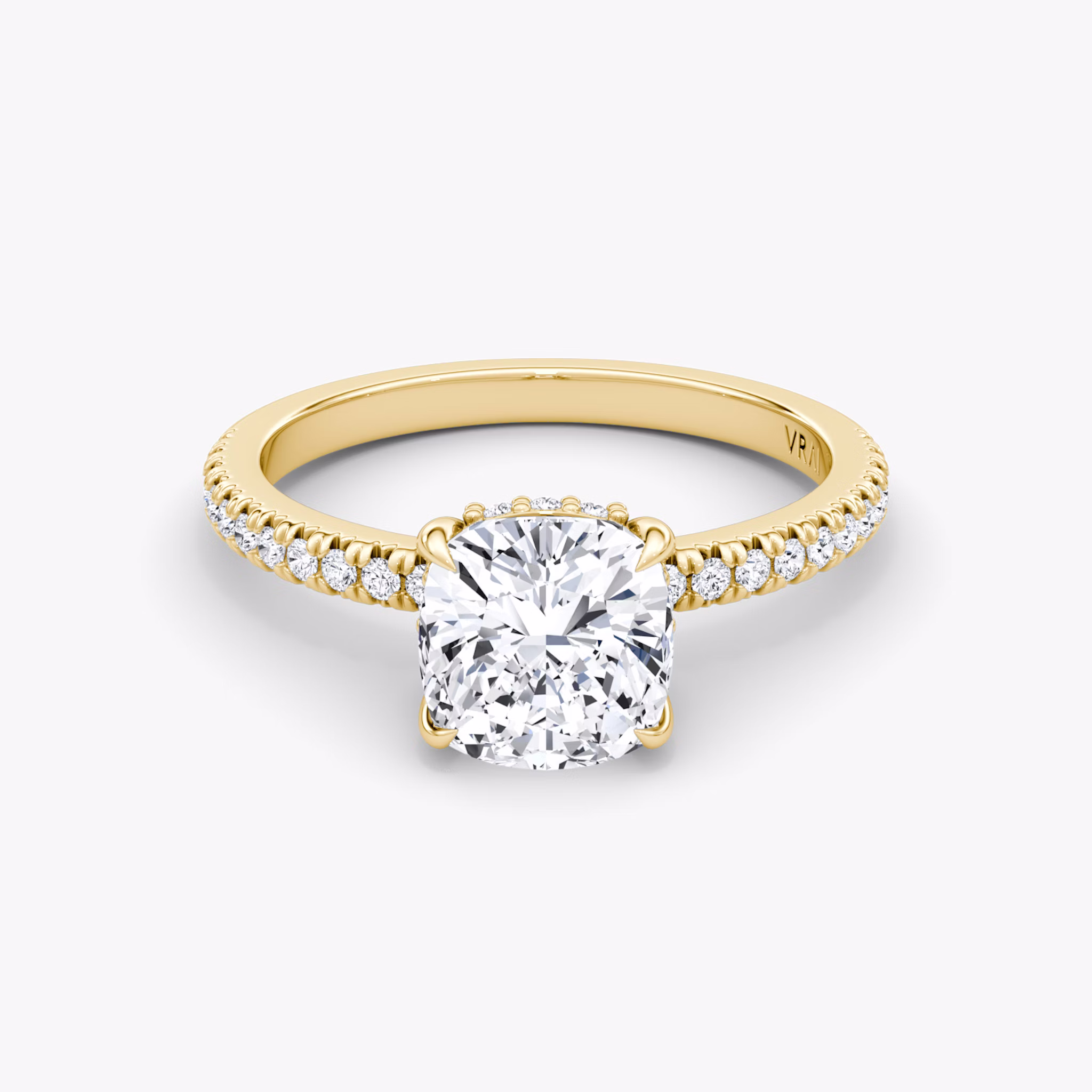 The Floating Solitaire | Cushion | 18k | Yellow Gold | bandAccent: Pavé | diamondOrientation: vertical | caratWeight: other