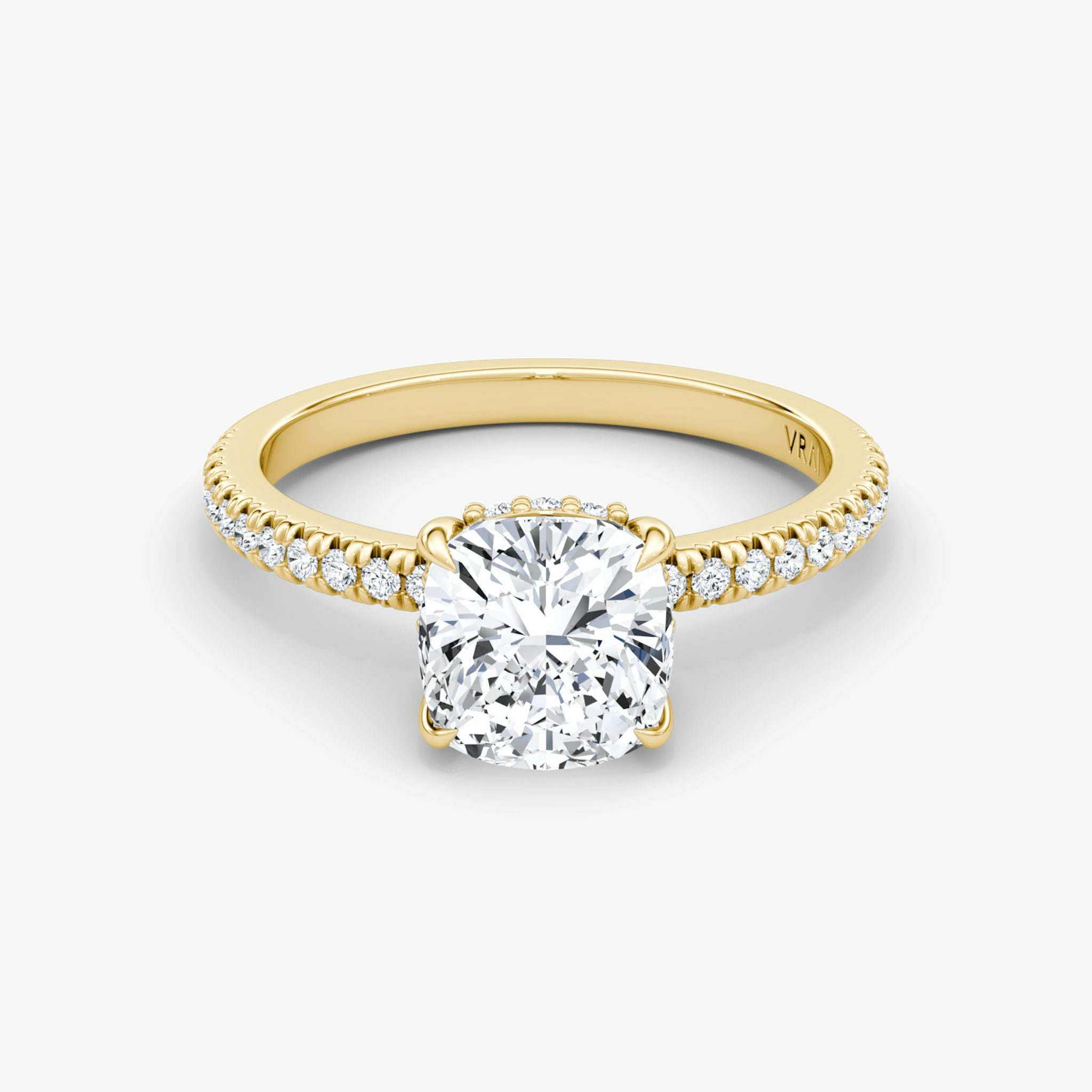 The Floating Solitaire | Cushion | 18k | Yellow Gold | bandAccent: Pavé | diamondOrientation: vertical | caratWeight: other