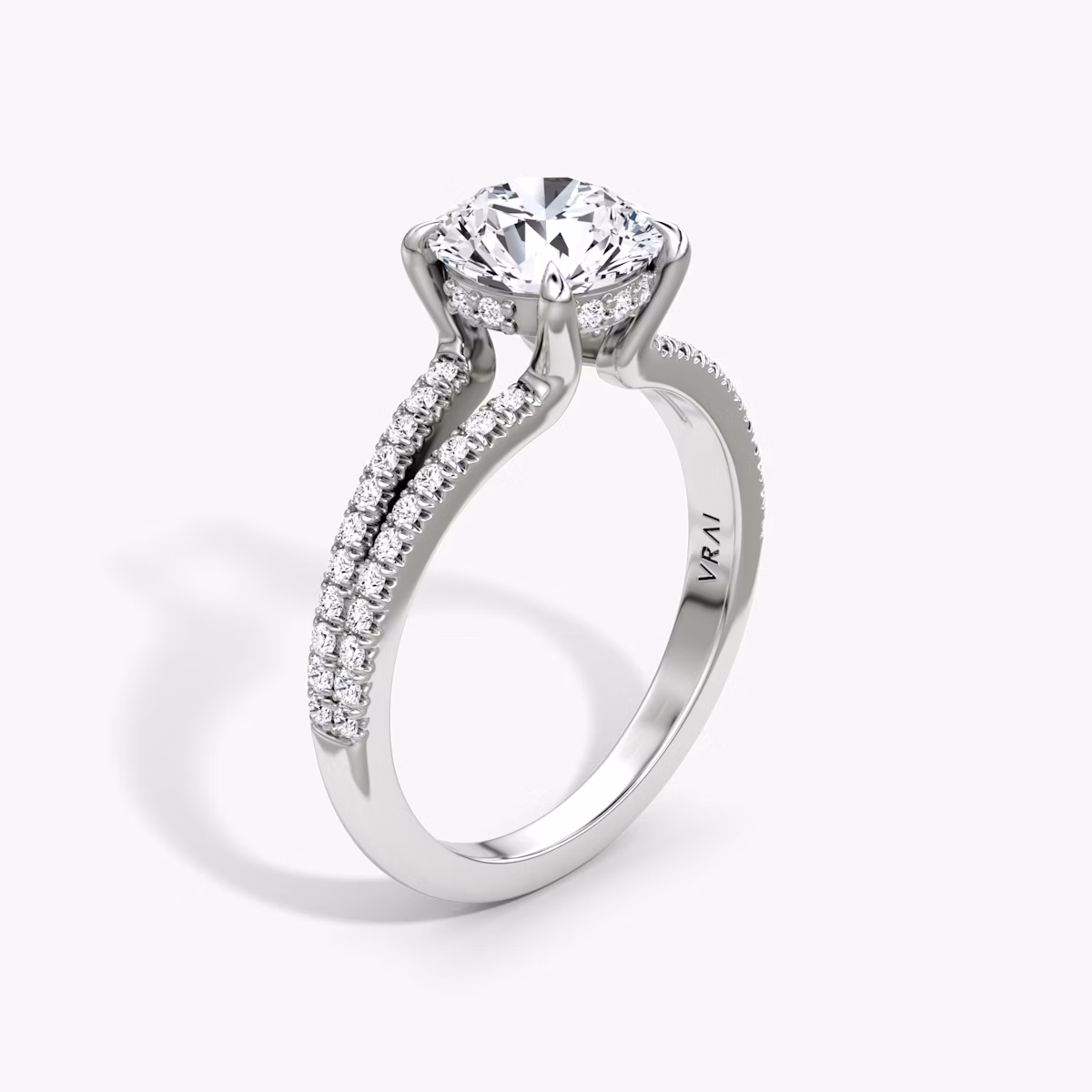 The Floating Split Band | Round Brilliant | Platinum | bandAccent: Pavé | caratWeight: 1.5ct | diamondOrientation: vertical