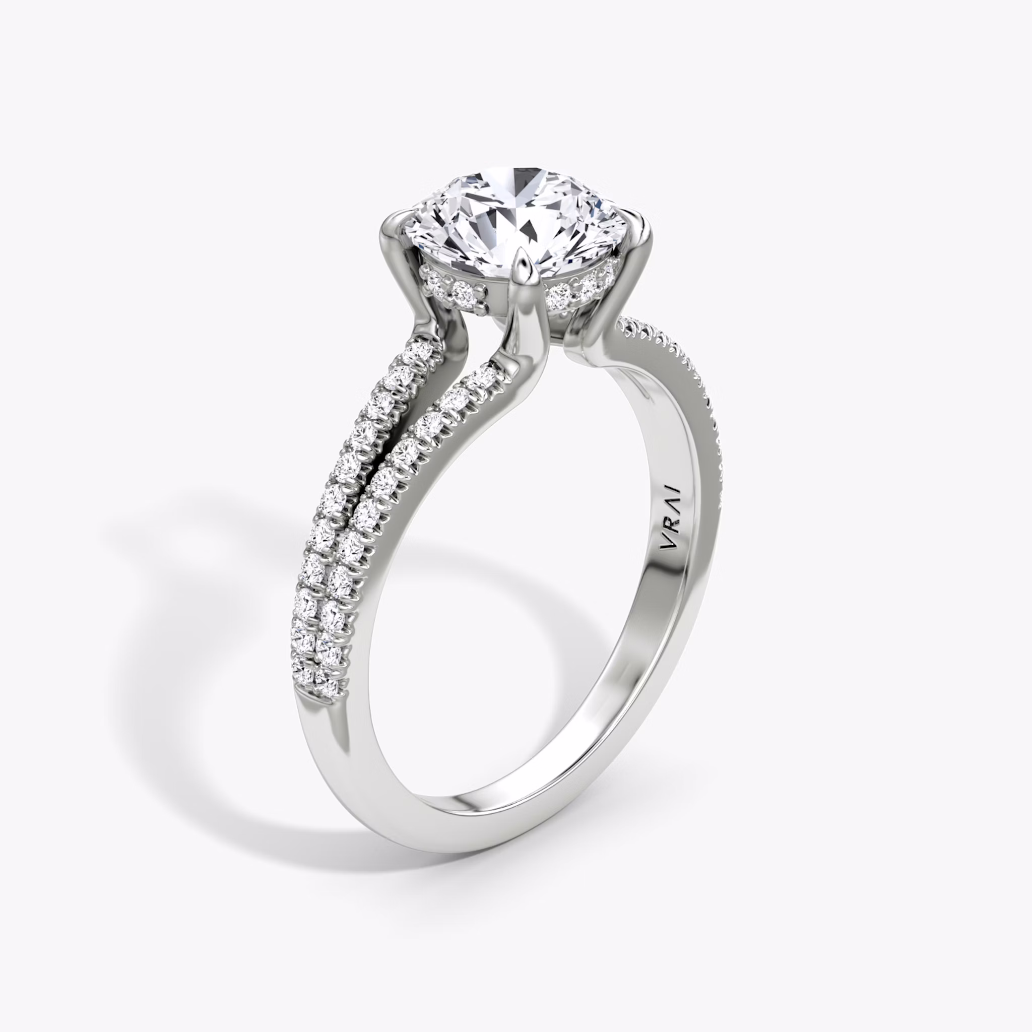The Floating Split Band | Round Brilliant | Platinum | bandAccent: Pavé | caratWeight: other | diamondOrientation: vertical