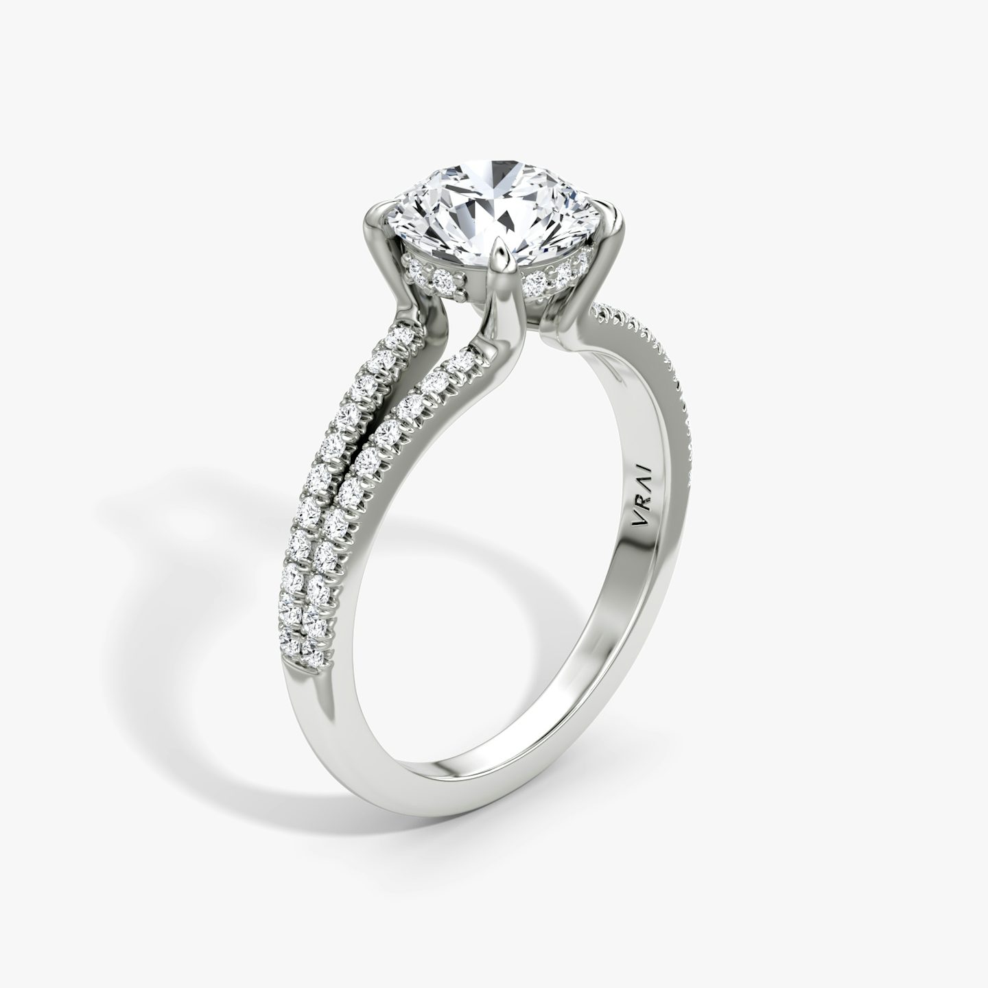 The Floating Split Band | Round Brilliant | 18k | White Gold | bandAccent: Pavé | caratWeight: 1.0ct | diamondOrientation: vertical