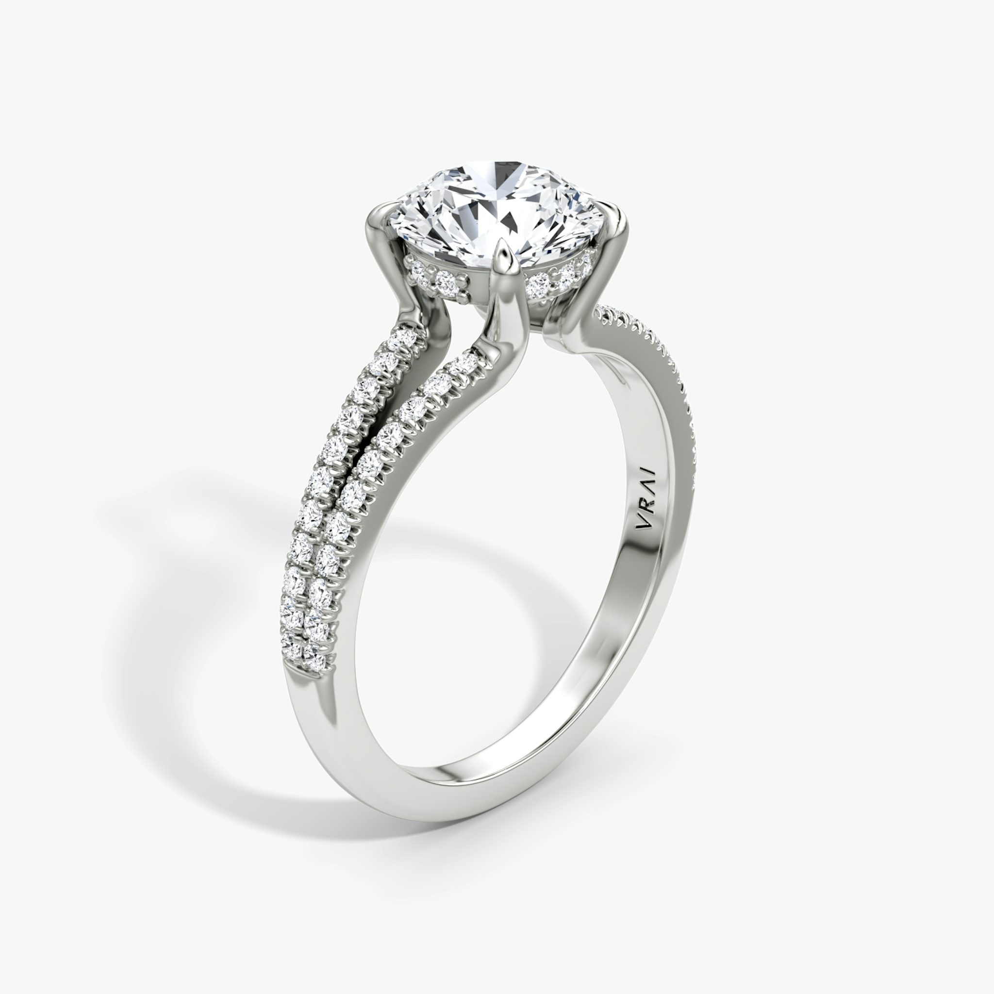 The Floating Split Band | Round Brilliant | Platinum | bandAccent: Pavé | caratWeight: other | diamondOrientation: vertical