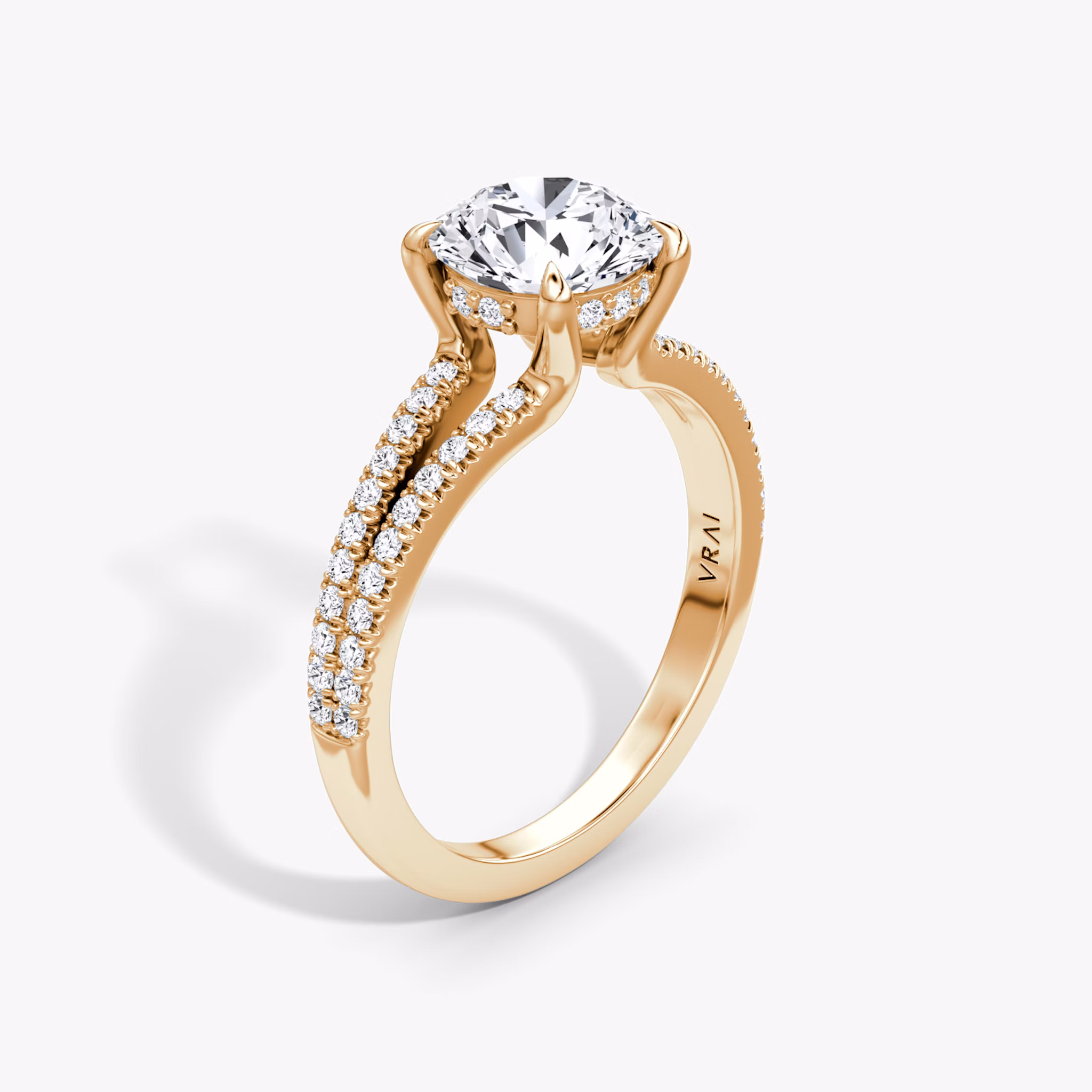 The Floating Split Band | Round Brilliant | 14k | Rose Gold | bandAccent: Pavé | caratWeight: other | diamondOrientation: vertical