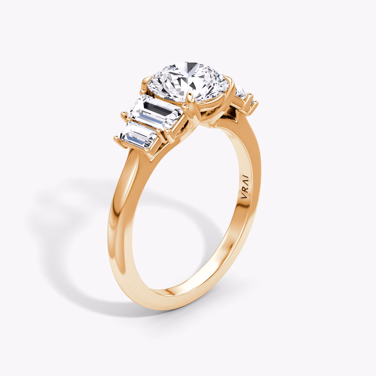 The Five Stone Heirloom | Round Brilliant | 14k | Rose Gold | bandAccent: Plain | caratWeight: 1.5ct | diamondOrientation: vertical