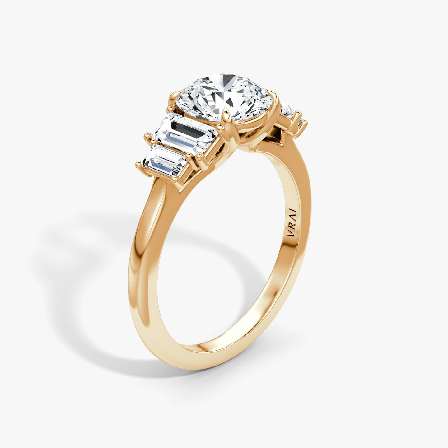 The Five Stone Heirloom | Round Brilliant | 14k | Rose Gold | bandAccent: Plain | caratWeight: 1.0ct | diamondOrientation: vertical
