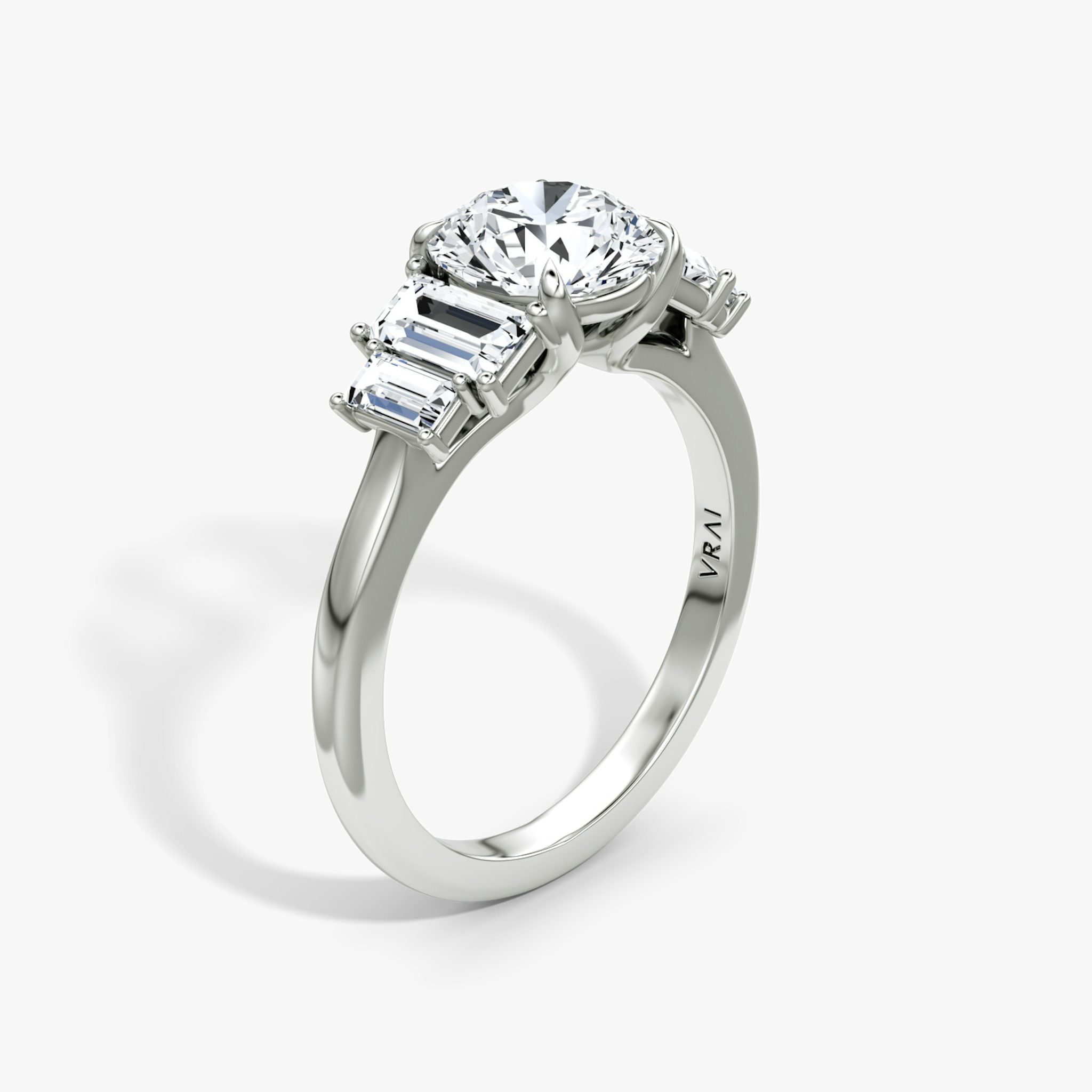 The Five Stone Heirloom | Round Brilliant | 18k | White Gold | bandAccent: Plain | caratWeight: other | diamondOrientation: vertical