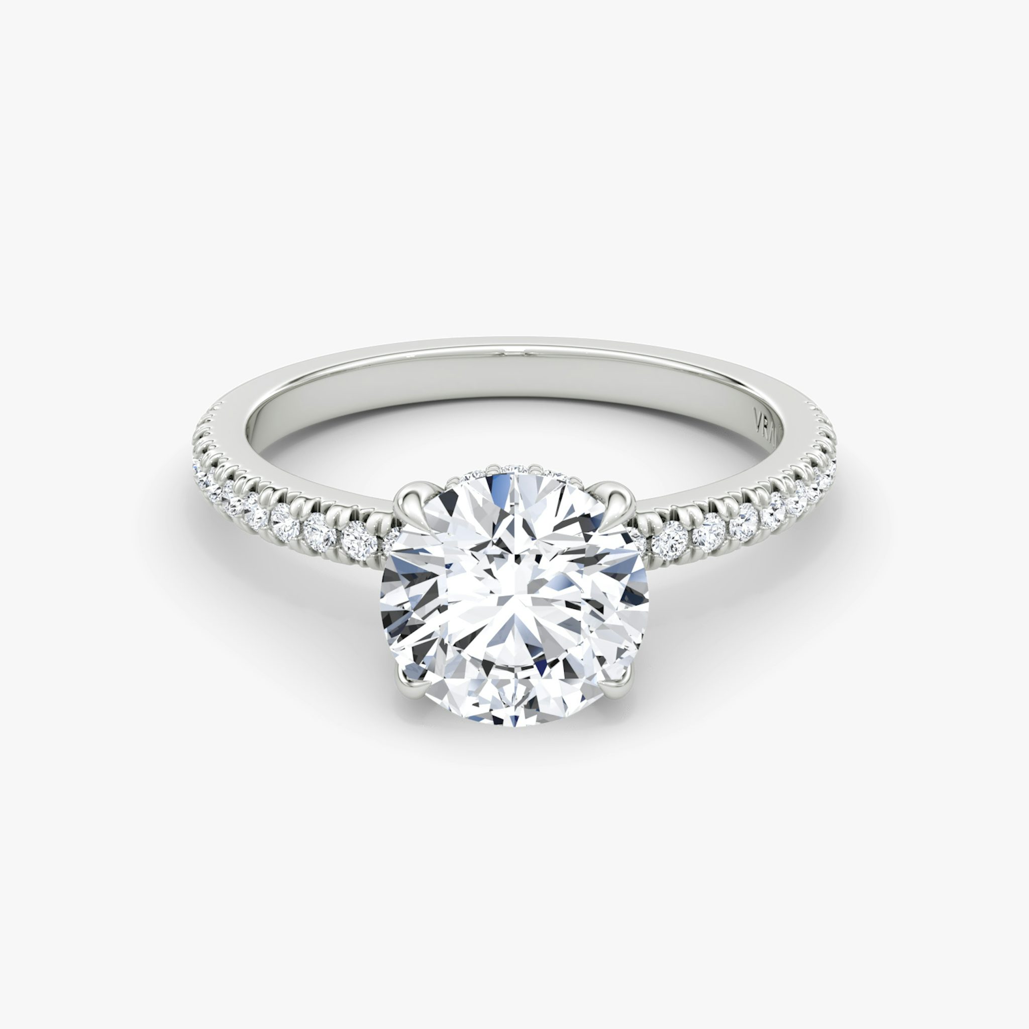 The Floating Solitaire | Round Brilliant | Platinum | bandAccent: Pavé | caratWeight: other | diamondOrientation: vertical
