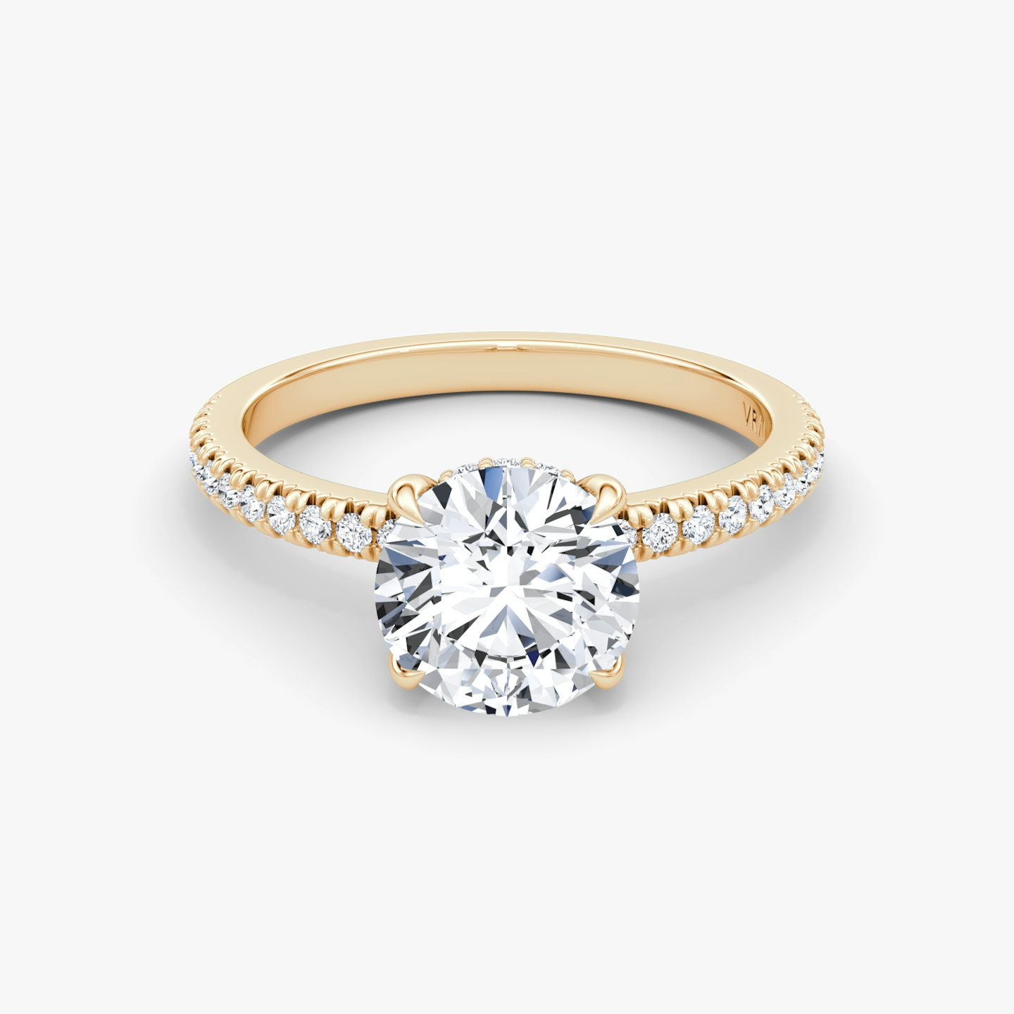 The Floating Solitaire | Round Brilliant | 14k | Rose Gold | bandAccent: Pavé | caratWeight: 1.0ct | diamondOrientation: vertical