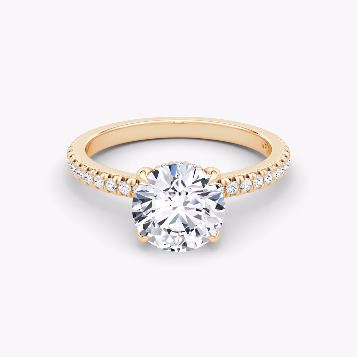 The Floating Solitaire | Round Brilliant | 14k | Rose Gold | bandAccent: Pavé | caratWeight: 2.0ct | diamondOrientation: vertical