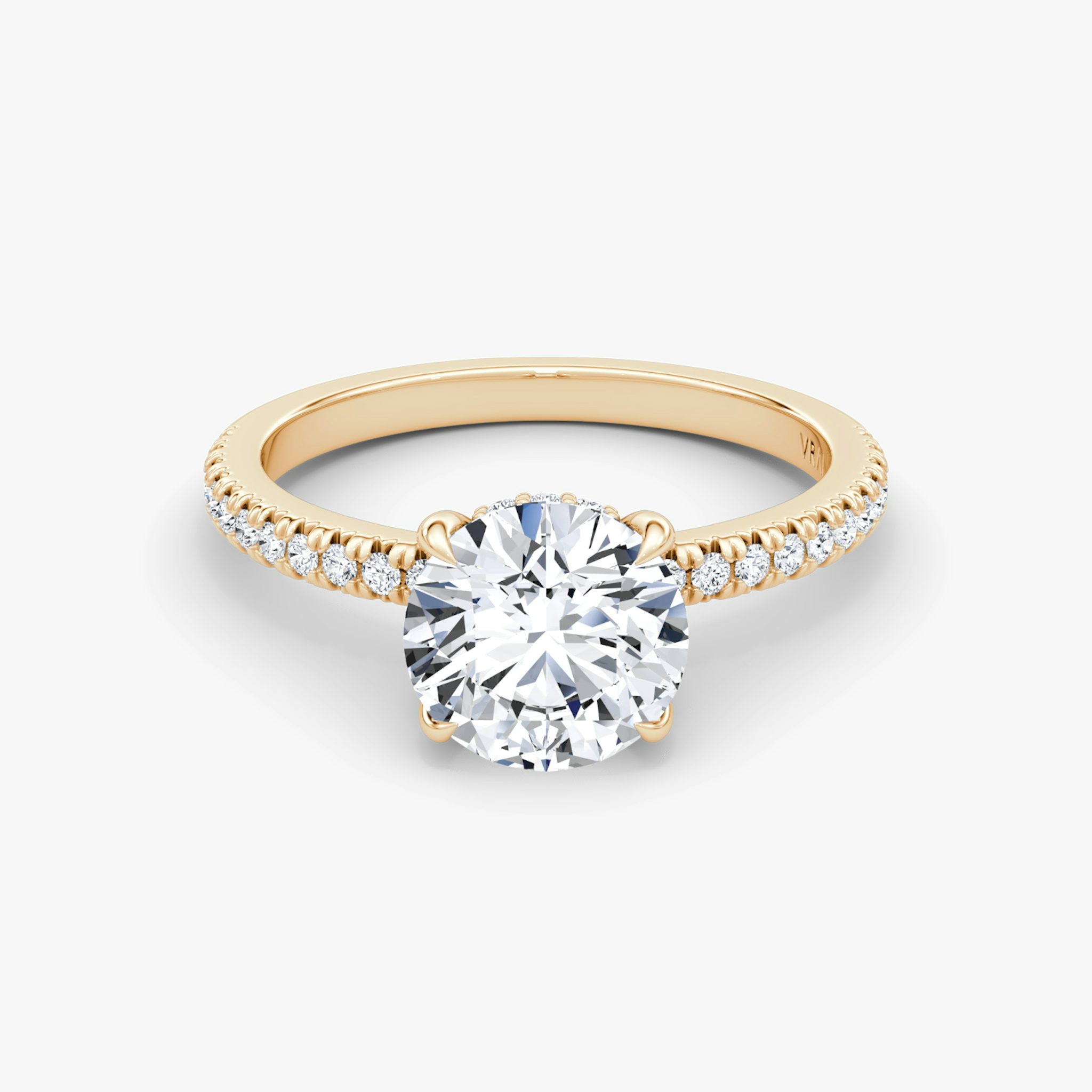 The Floating Solitaire | Round Brilliant | 14k | Rose Gold | bandAccent: Pavé | caratWeight: other | diamondOrientation: vertical
