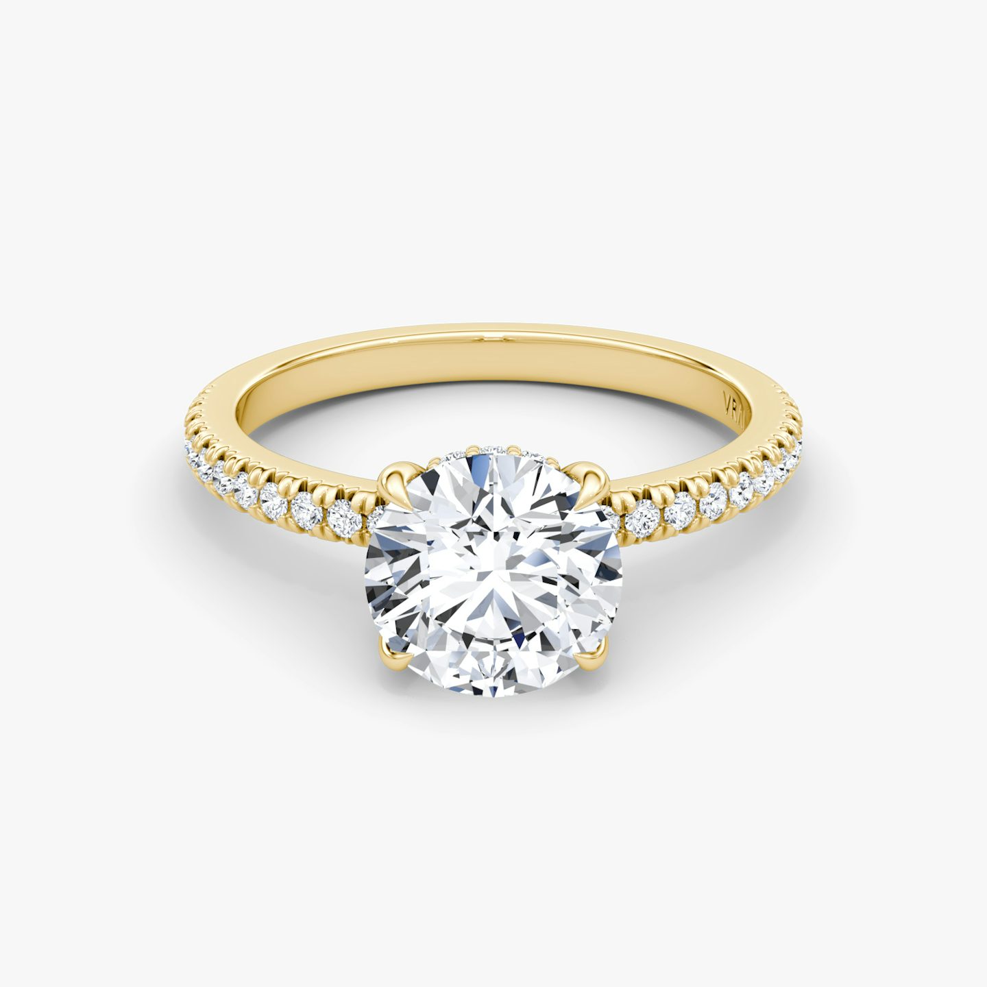 The Floating Solitaire | Round Brilliant | 18k | Yellow Gold | bandAccent: Pavé | caratWeight: 2.0ct | diamondOrientation: vertical