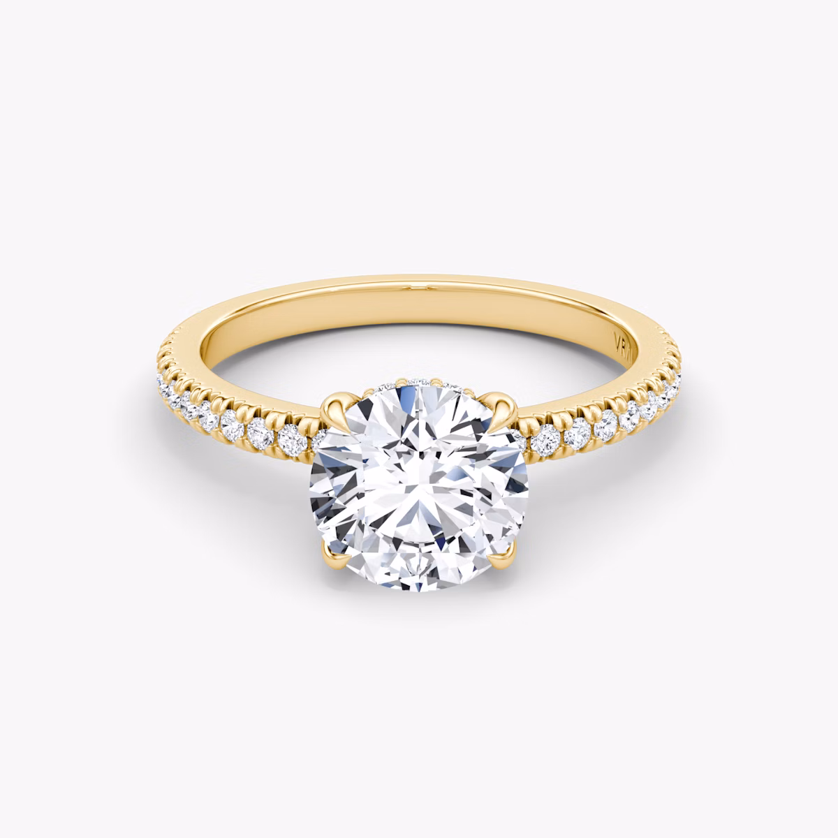 The Floating Solitaire | Round Brilliant | 18k | Yellow Gold | bandAccent: Pavé | caratWeight: 1.0ct | diamondOrientation: vertical