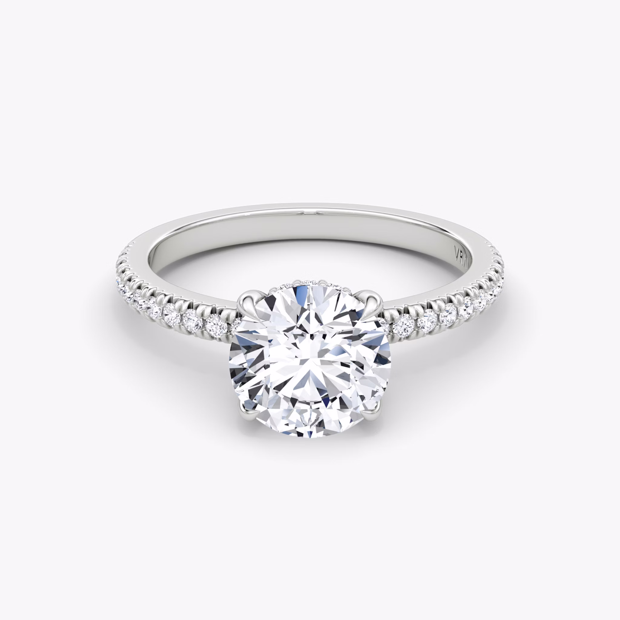 The Floating Solitaire | Round Brilliant | 18k | White Gold | bandAccent: Pavé | caratWeight: other | diamondOrientation: vertical