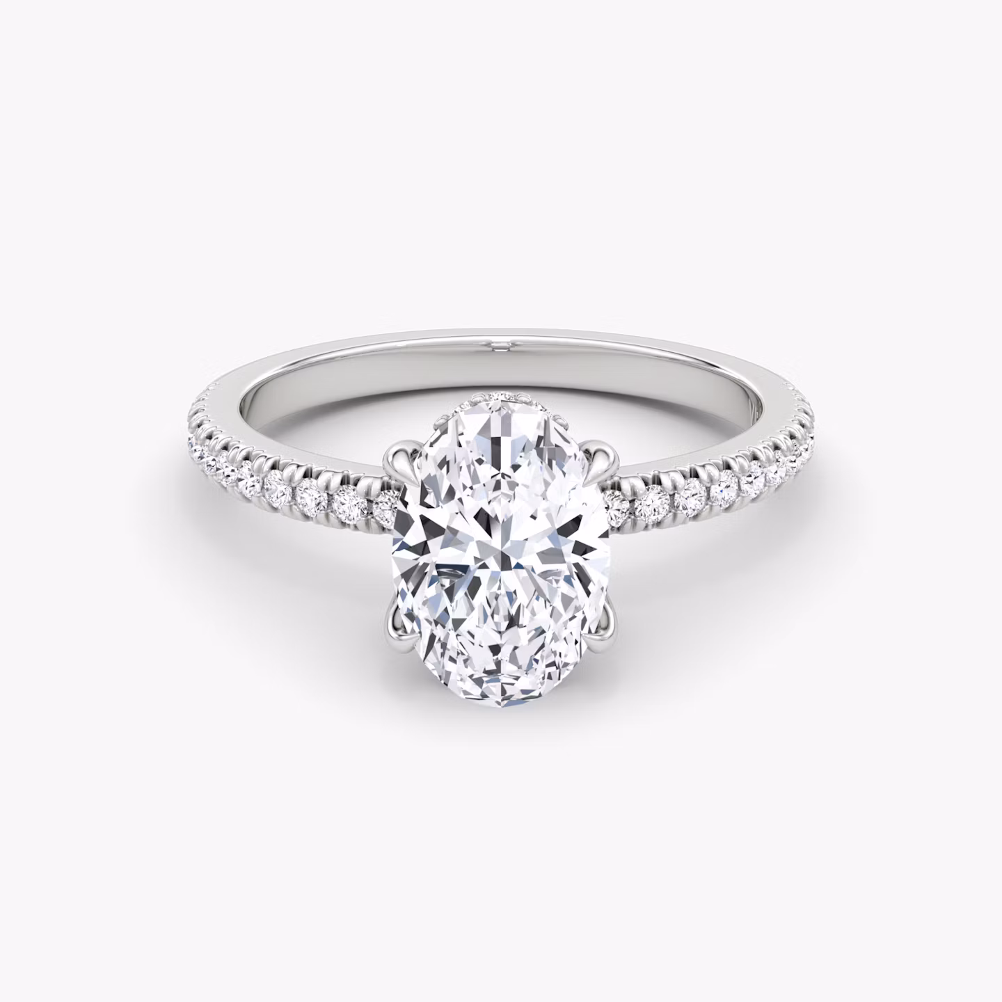 The Floating Solitaire | Oval | 18k | White Gold | bandAccent: Pavé | diamondOrientation: vertical | caratWeight: other