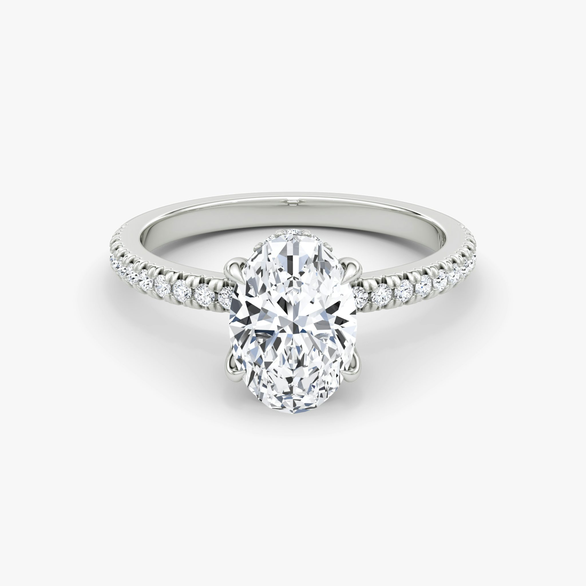 The Floating Solitaire | Oval | 18k | White Gold | bandAccent: Pavé | diamondOrientation: vertical | caratWeight: other