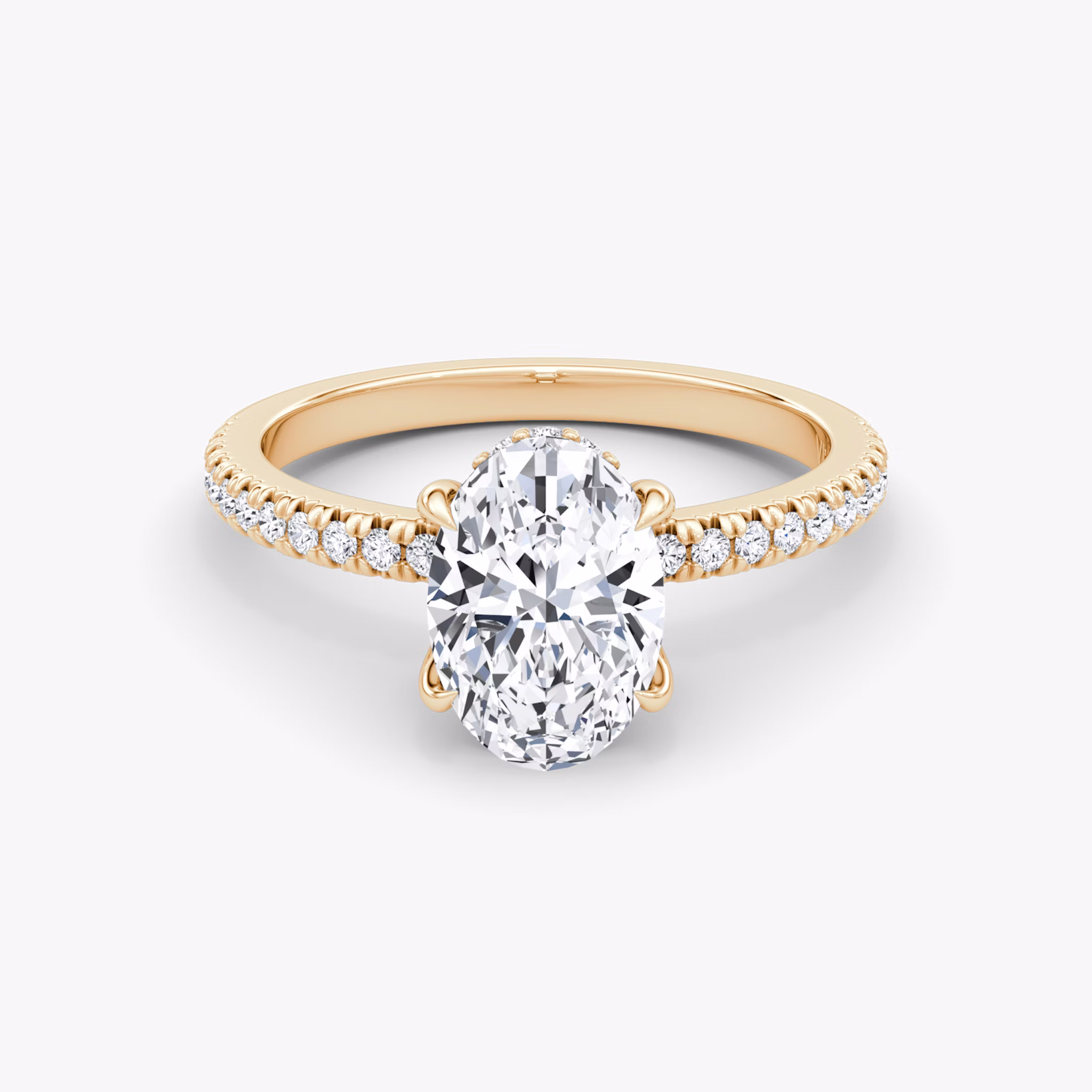 The Floating Solitaire | Oval | 14k | Rose Gold | bandAccent: Pavé | diamondOrientation: vertical | caratWeight: other