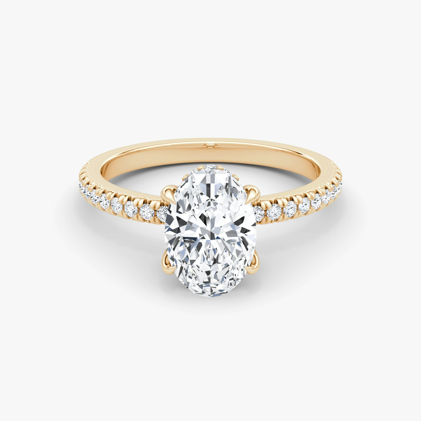 The Floating Solitaire | Oval | 14k | Rose Gold | bandAccent: Pavé | diamondOrientation: vertical | caratWeight: other