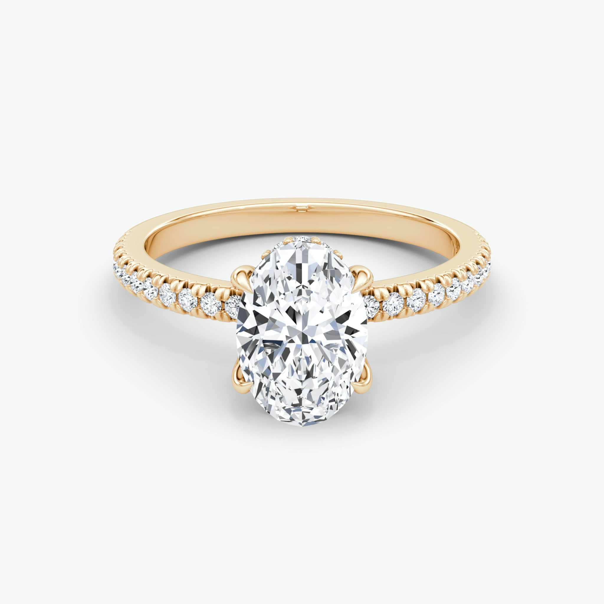 The Floating Solitaire | Oval | 14k | Rose Gold | bandAccent: Pavé | diamondOrientation: vertical | caratWeight: other