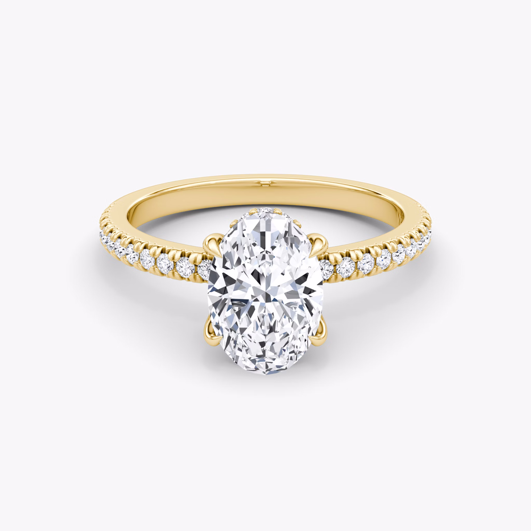 The Floating Solitaire | Oval | 18k | Yellow Gold | bandAccent: Pavé | diamondOrientation: vertical | caratWeight: other