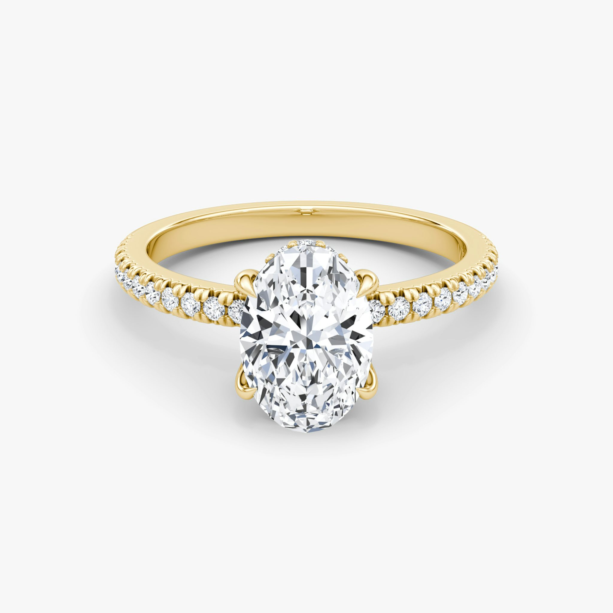 The Floating Solitaire | Oval | 18k | Yellow Gold | bandAccent: Pavé | diamondOrientation: vertical | caratWeight: other