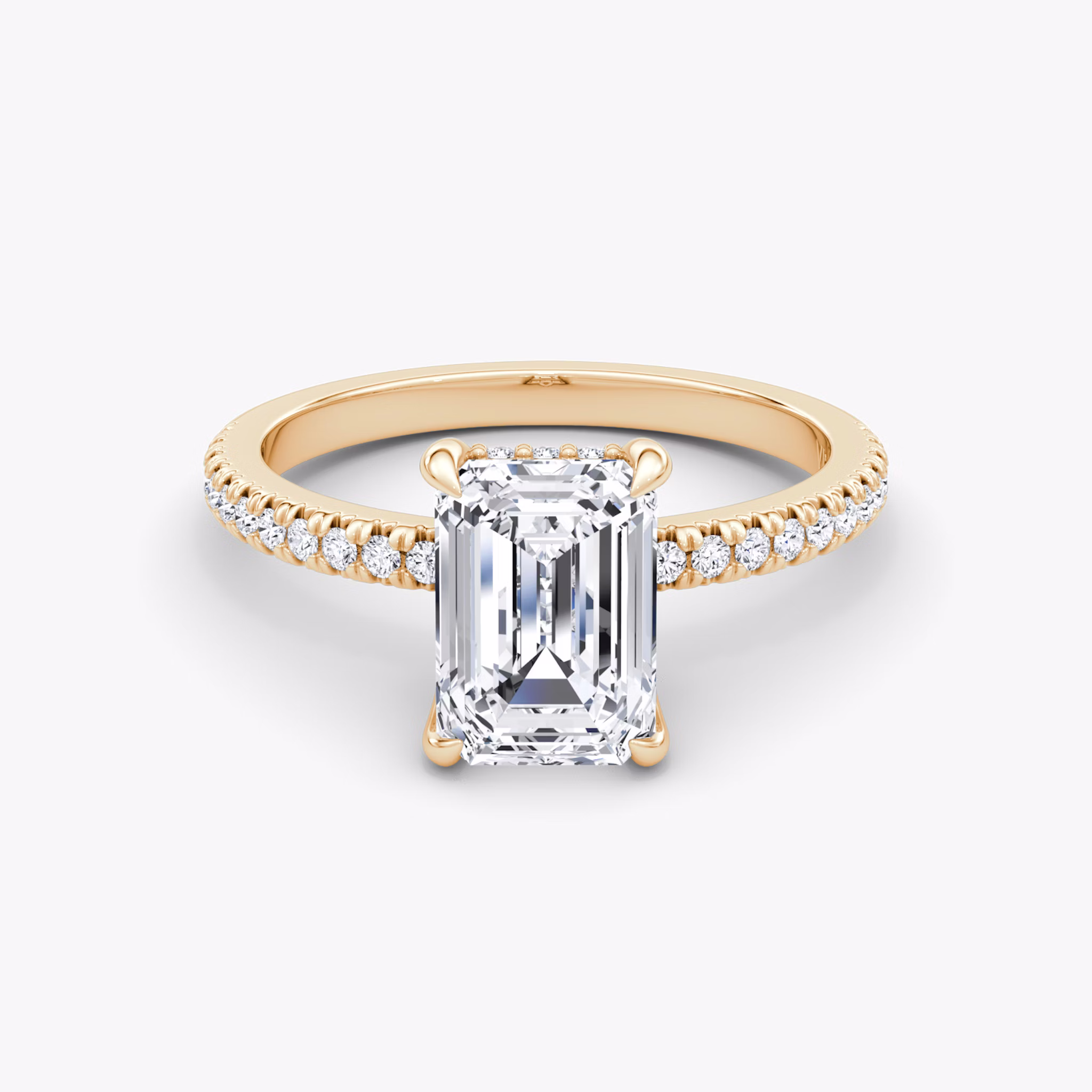 The Floating Solitaire | Emerald | 14k | Rose Gold | bandAccent: Pavé | diamondOrientation: vertical | caratWeight: other