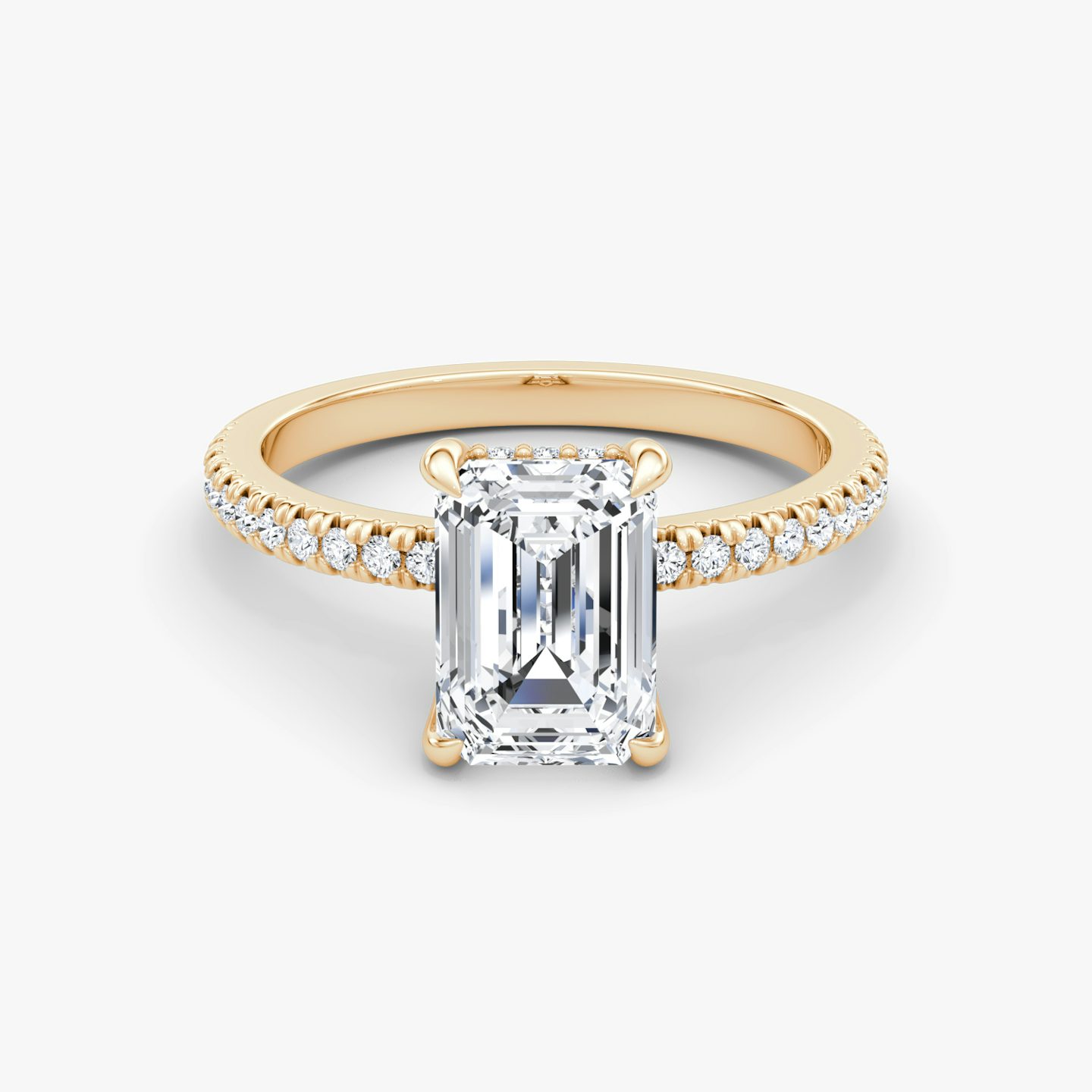 The Floating Solitaire | Emerald | 14k | Rose Gold | bandAccent: Pavé | diamondOrientation: vertical | caratWeight: other