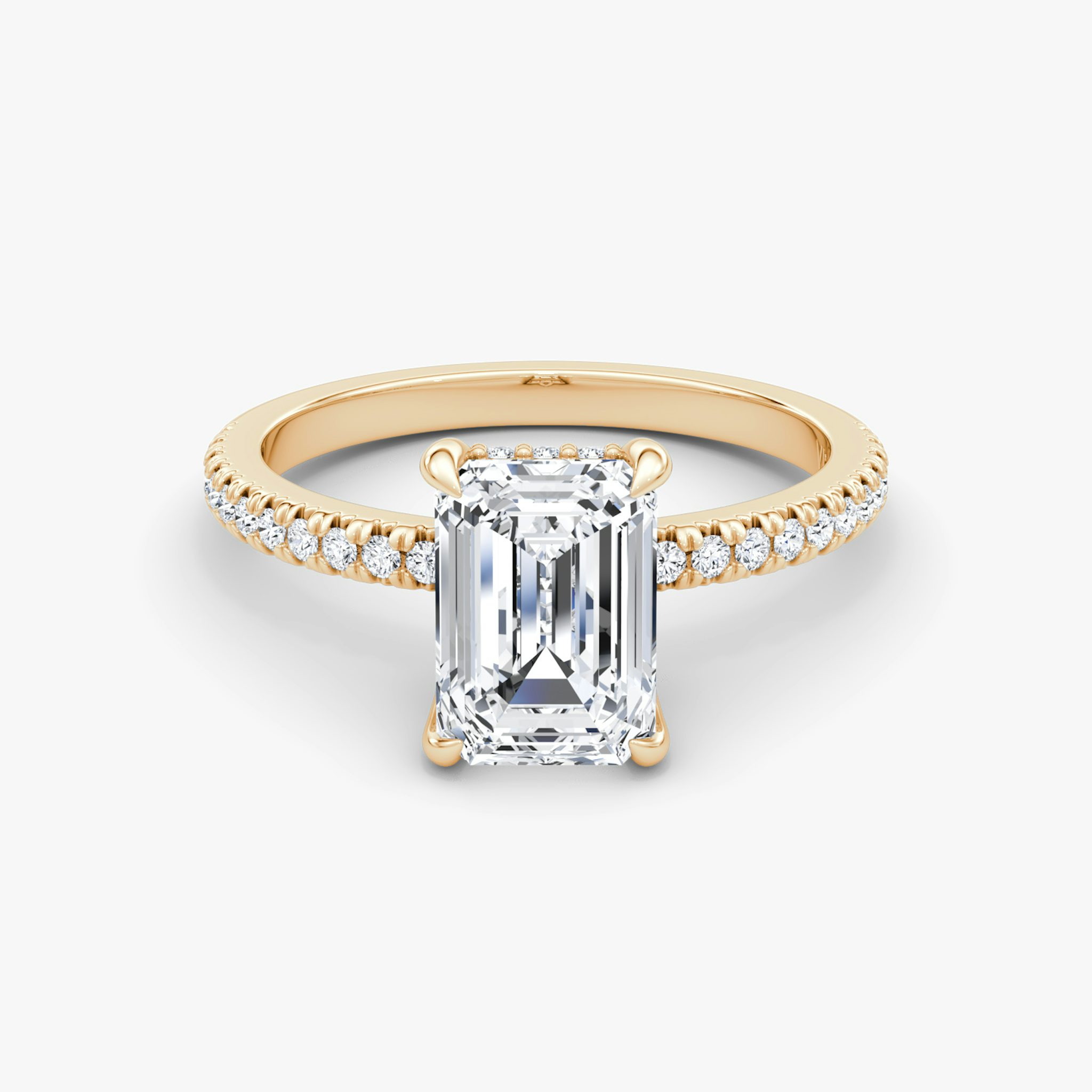 The Floating Solitaire | Emerald | 14k | Rose Gold | bandAccent: Pavé | diamondOrientation: vertical | caratWeight: other