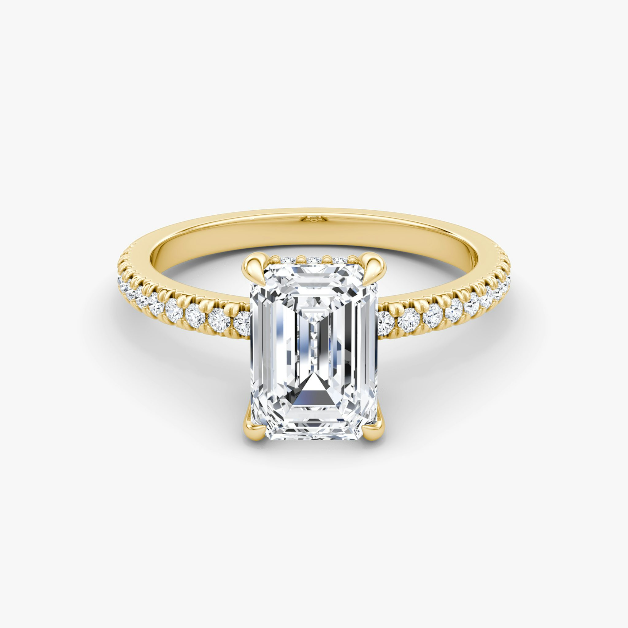 The Floating Solitaire | Emerald | 18k | Yellow Gold | bandAccent: Pavé | diamondOrientation: vertical | caratWeight: other