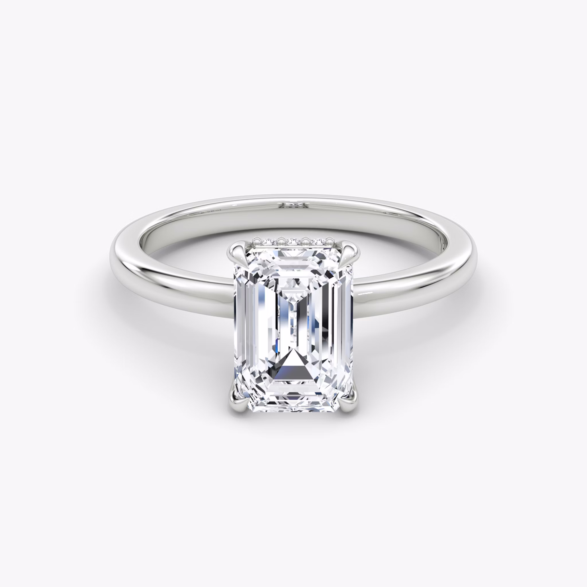 The Floating Solitaire | Emerald | 18k | White Gold | bandAccent: Plain | diamondOrientation: vertical | caratWeight: other