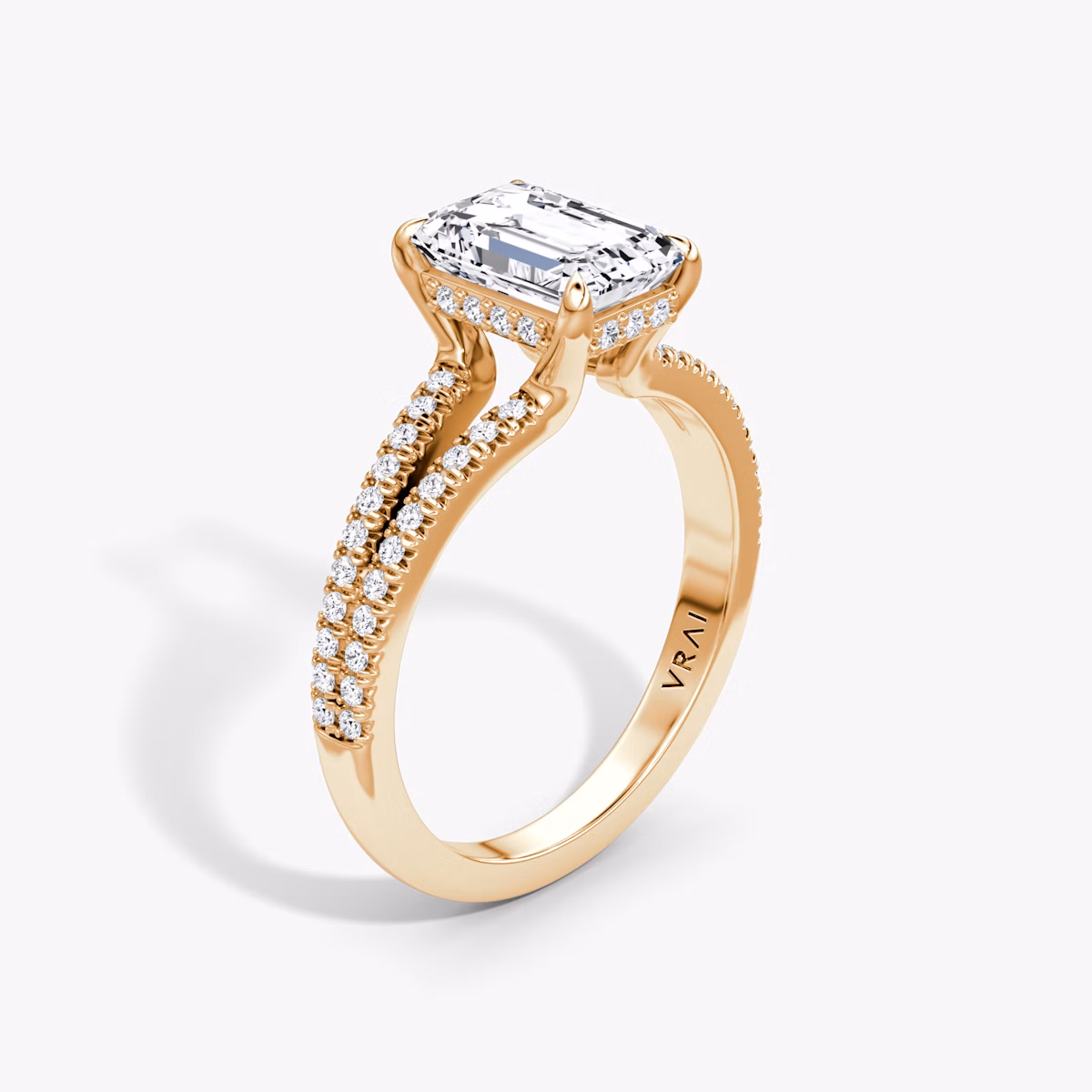The Floating Split Band | Emerald | 14k | Rose Gold | bandAccent: Pavé | diamondOrientation: vertical | caratWeight: other