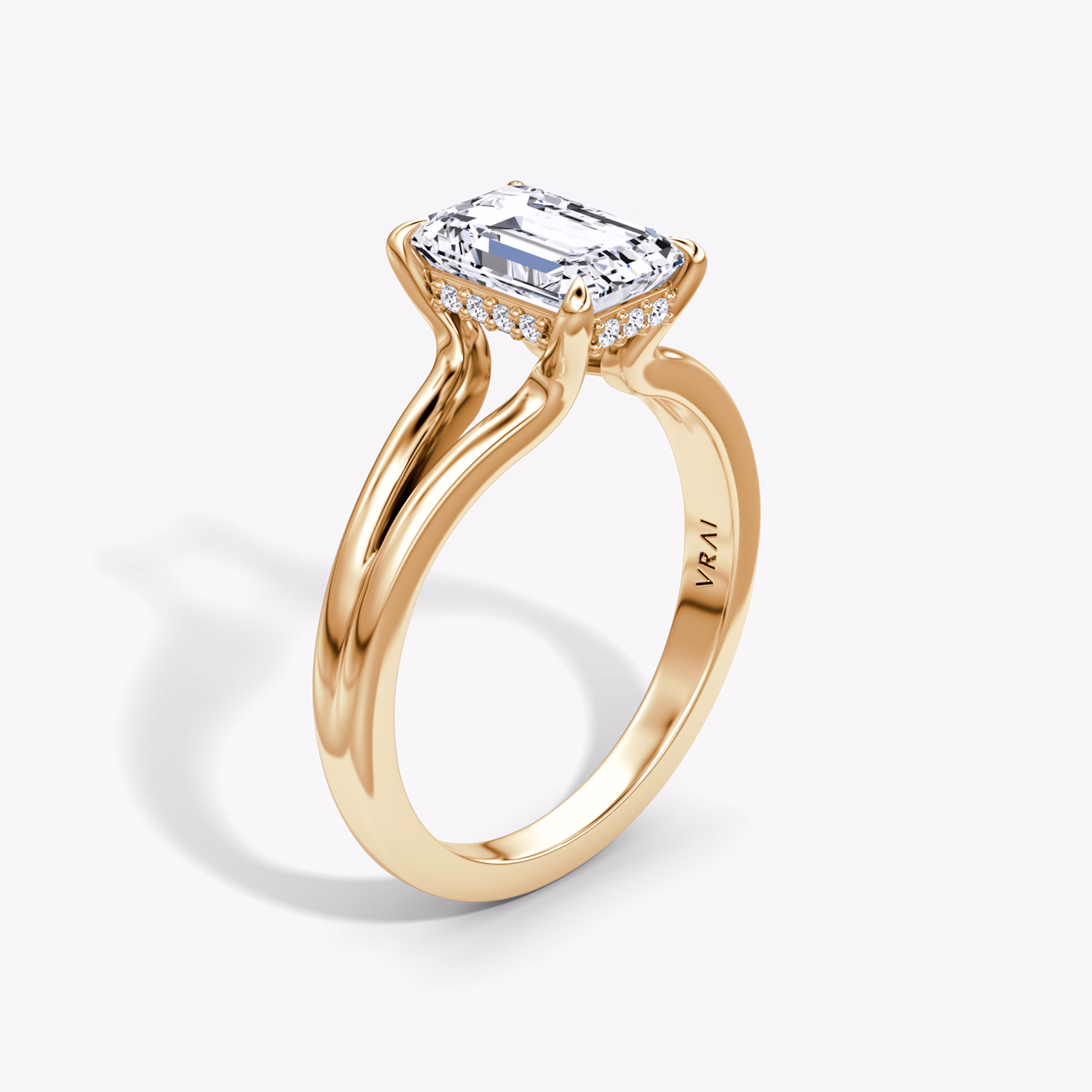 Floating Split Band Emerald Engagement Ring