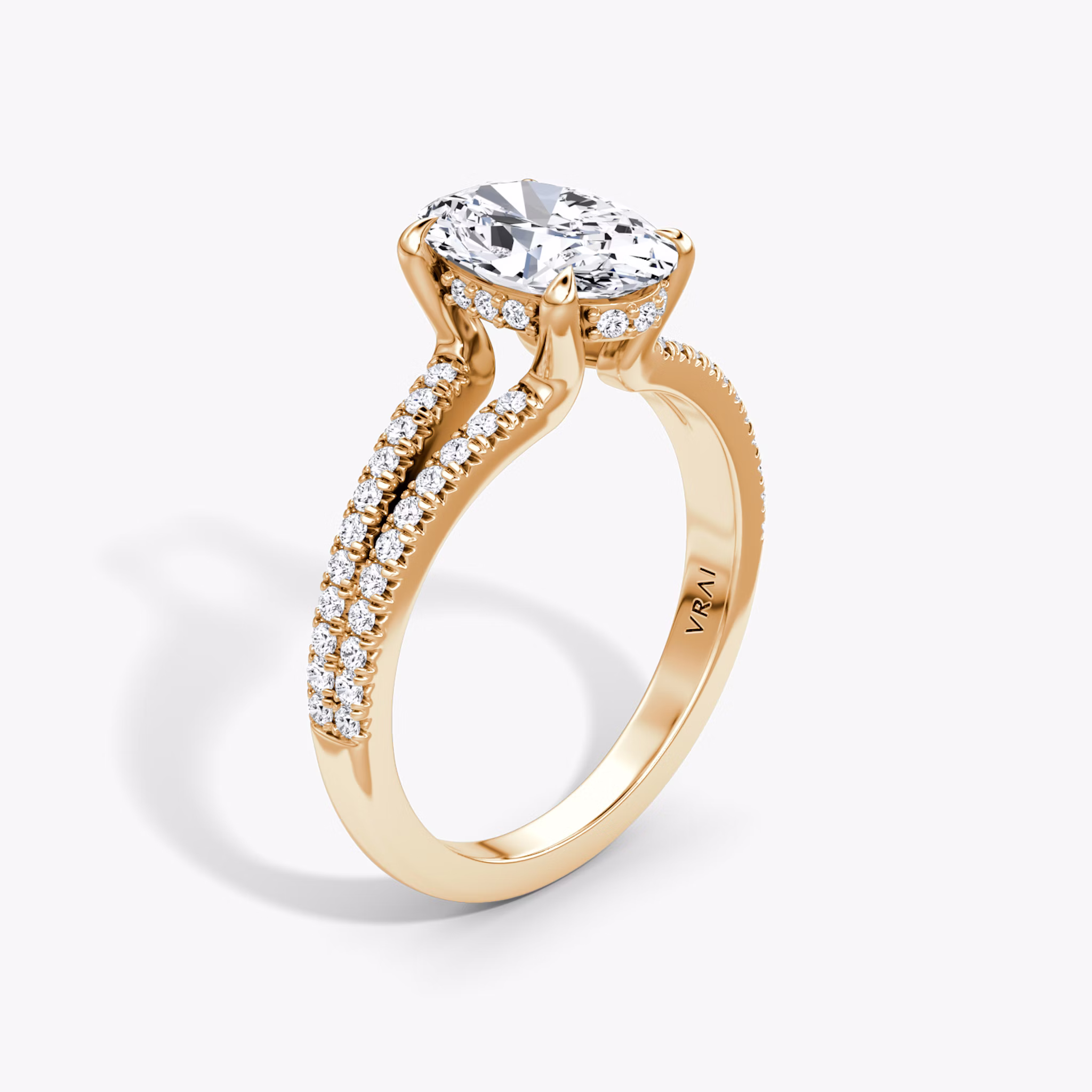 The Floating Split Band | Oval | 14k | Rose Gold | bandAccent: Pavé | diamondOrientation: vertical | caratWeight: other