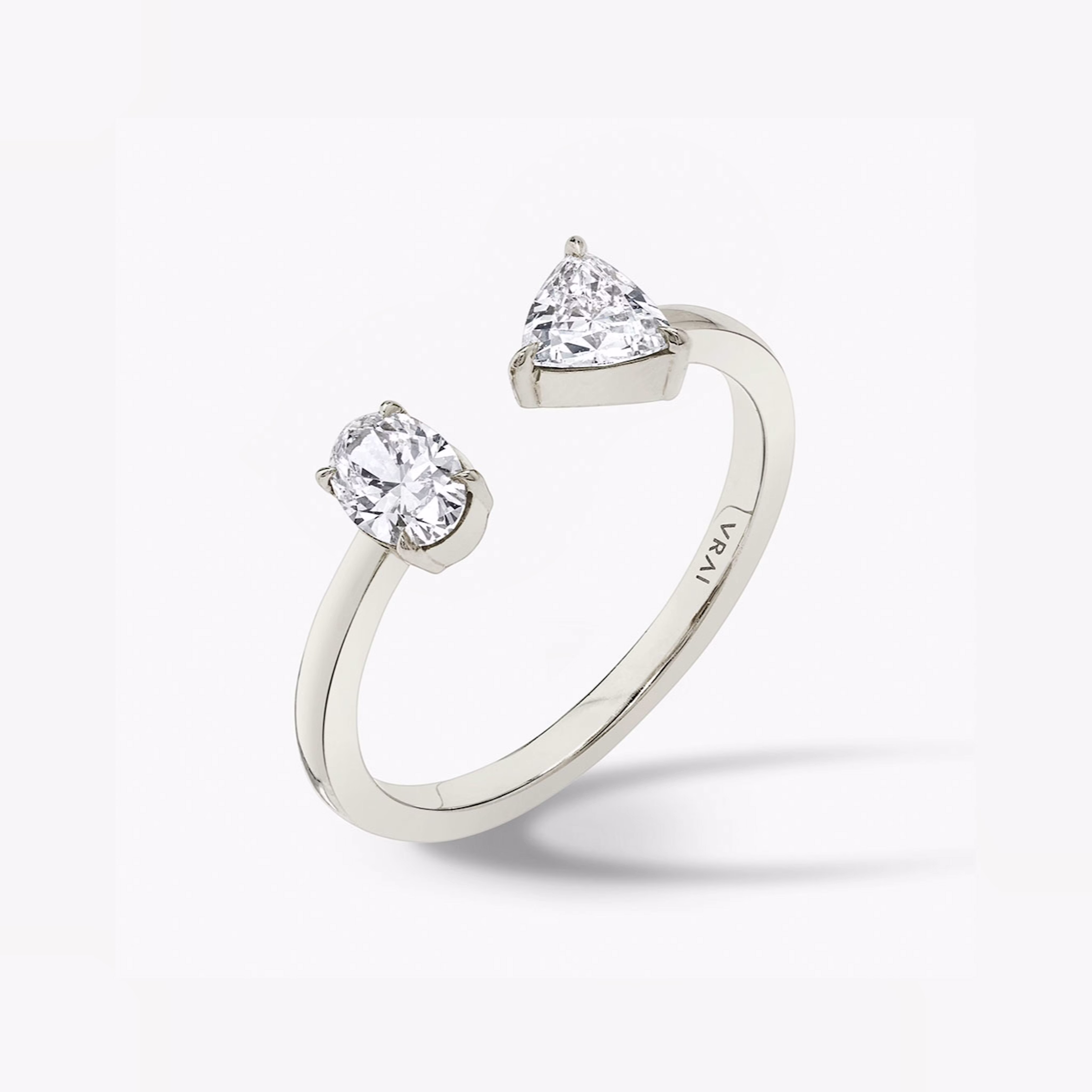 White gold, lab-grown diamond, oval diamond, trillion diamond