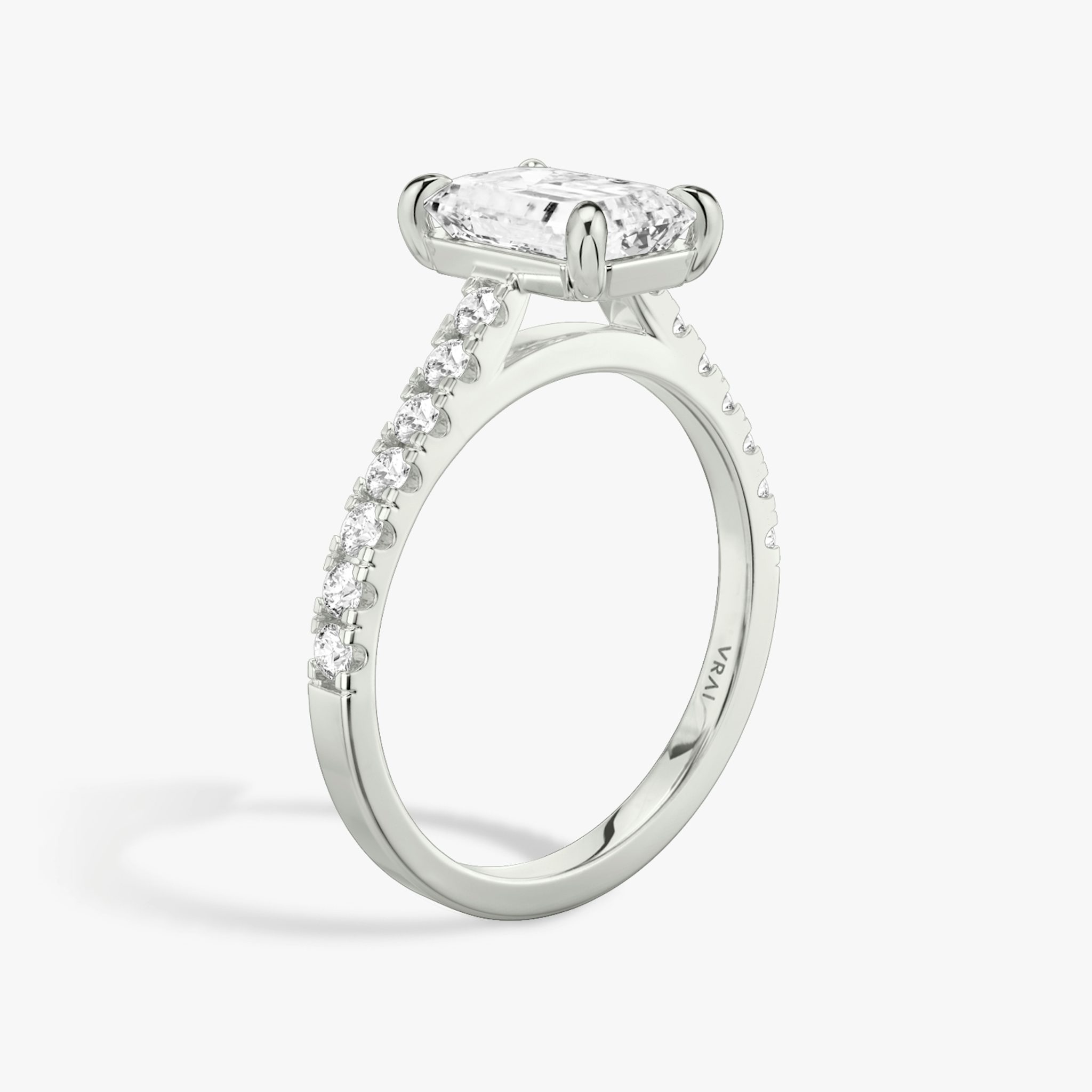 The Cathedral | Emerald | Platinum | bandAccent: Pavé | diamondOrientation: vertical | caratWeight: other