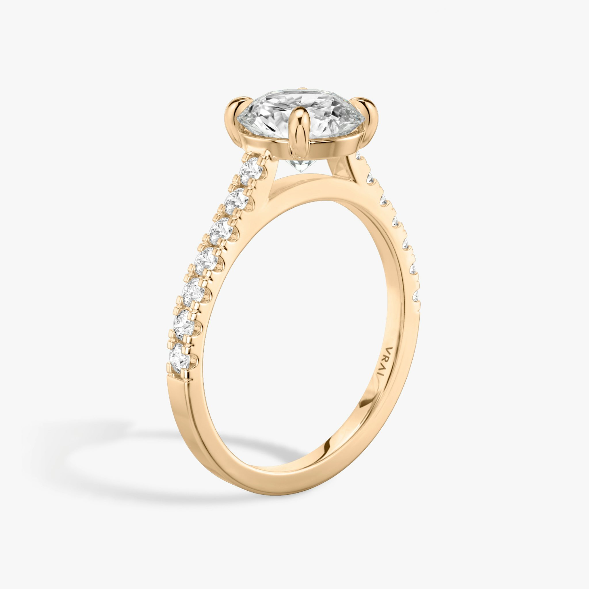 The Cathedral | Round Brilliant | 14k | Rose Gold | bandAccent: Pavé | caratWeight: other | diamondOrientation: vertical