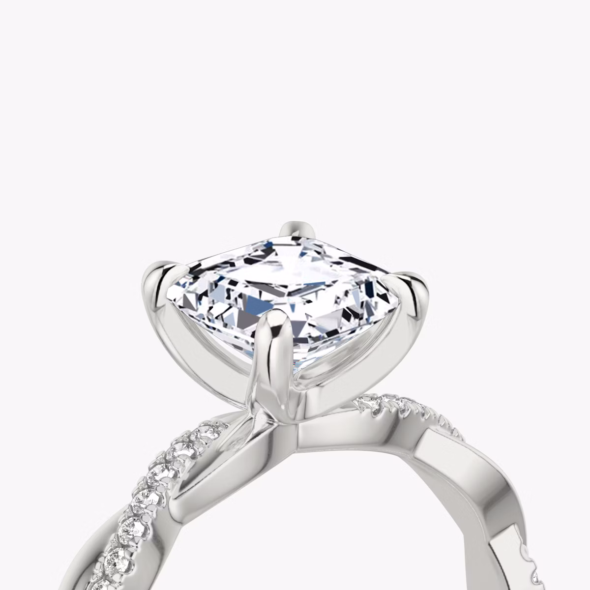 The Twisted Classic | Asscher | 18k | White Gold | bandAccent: Pavé | diamondOrientation: vertical | caratWeight: other