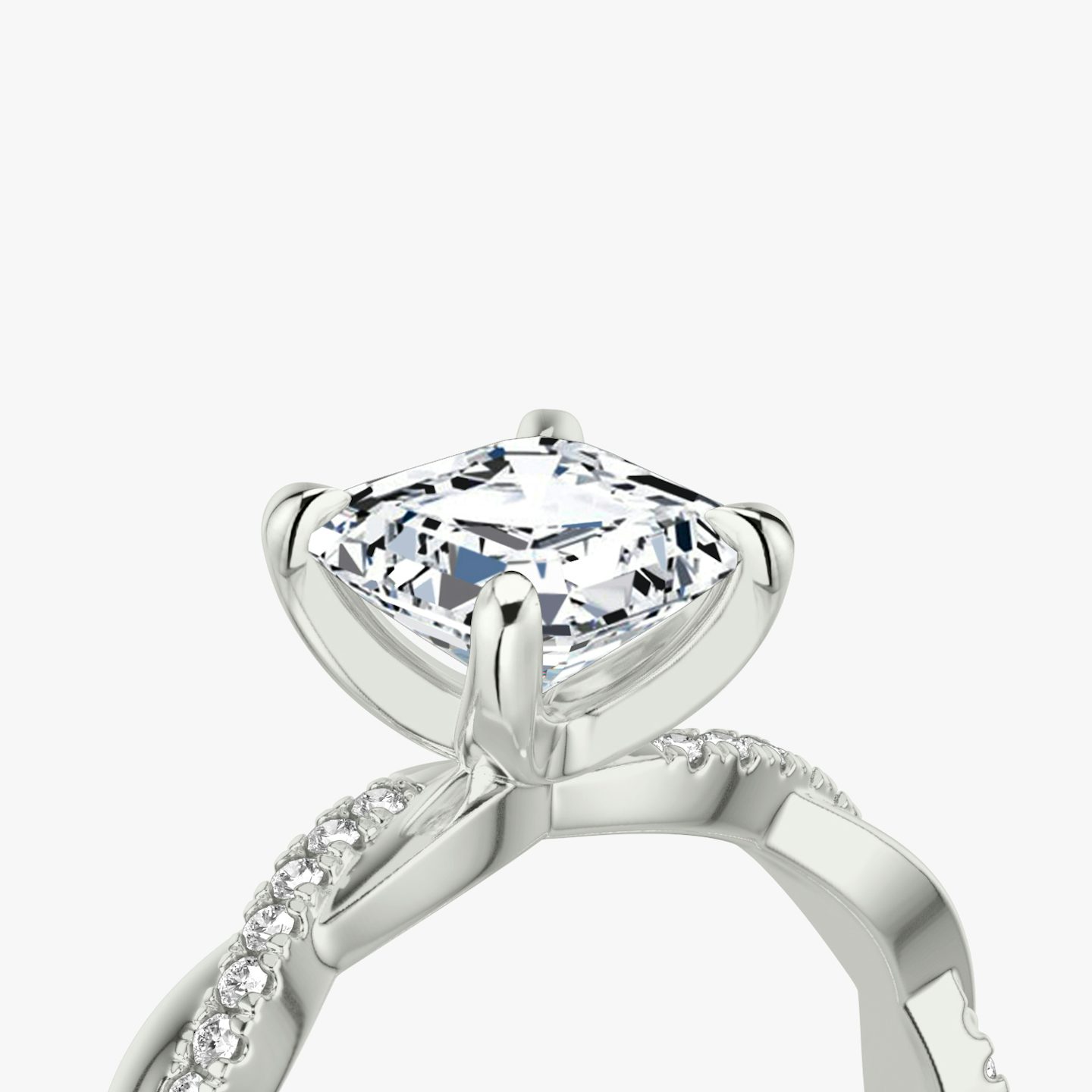 The Twisted Classic | Asscher | 18k | White Gold | bandAccent: Pavé | diamondOrientation: vertical | caratWeight: other