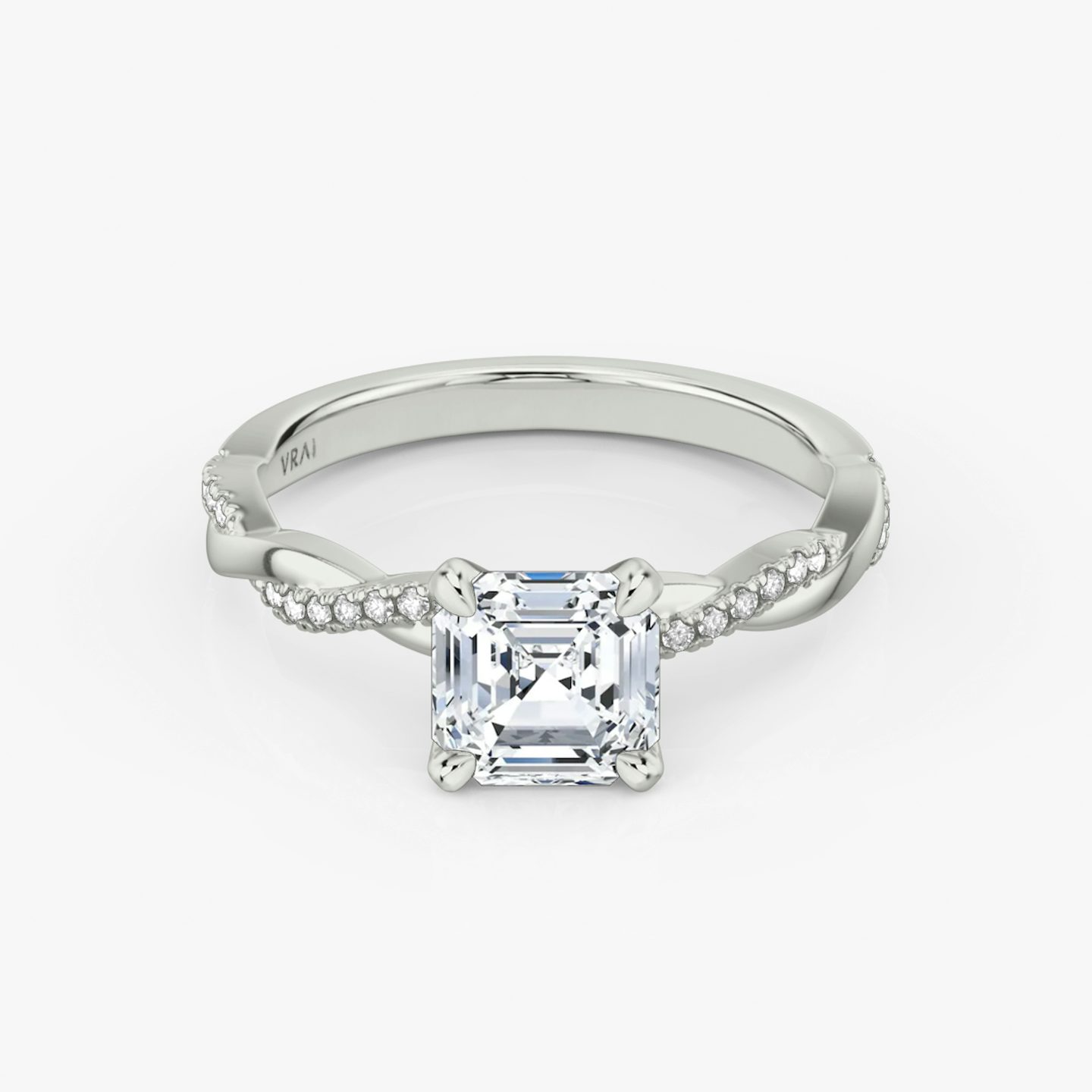 The Twisted Classic | Asscher | 18k | White Gold | bandAccent: Pavé | diamondOrientation: vertical | caratWeight: other