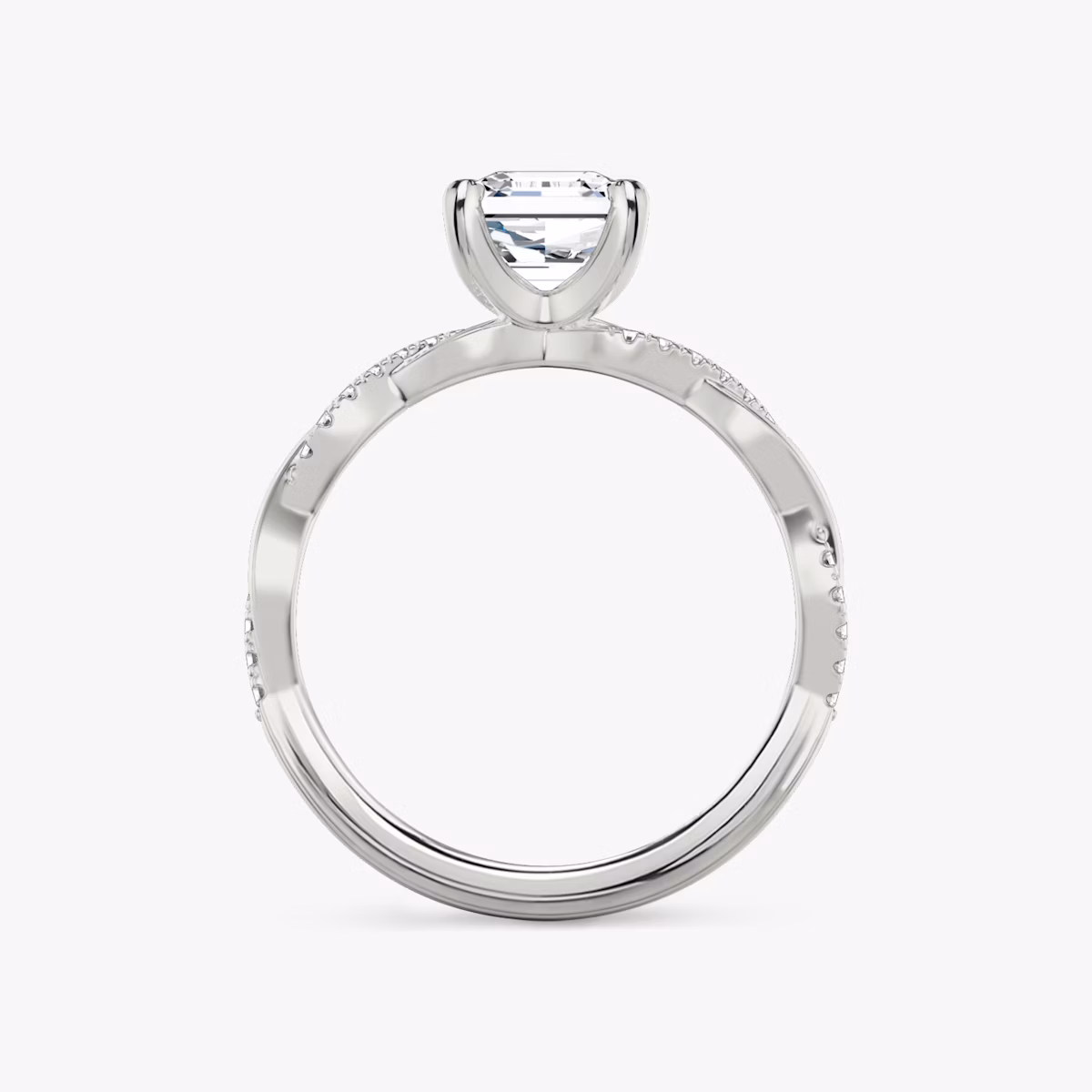 The Twisted Classic | Asscher | 18k | White Gold | bandAccent: Pavé | diamondOrientation: vertical | caratWeight: other