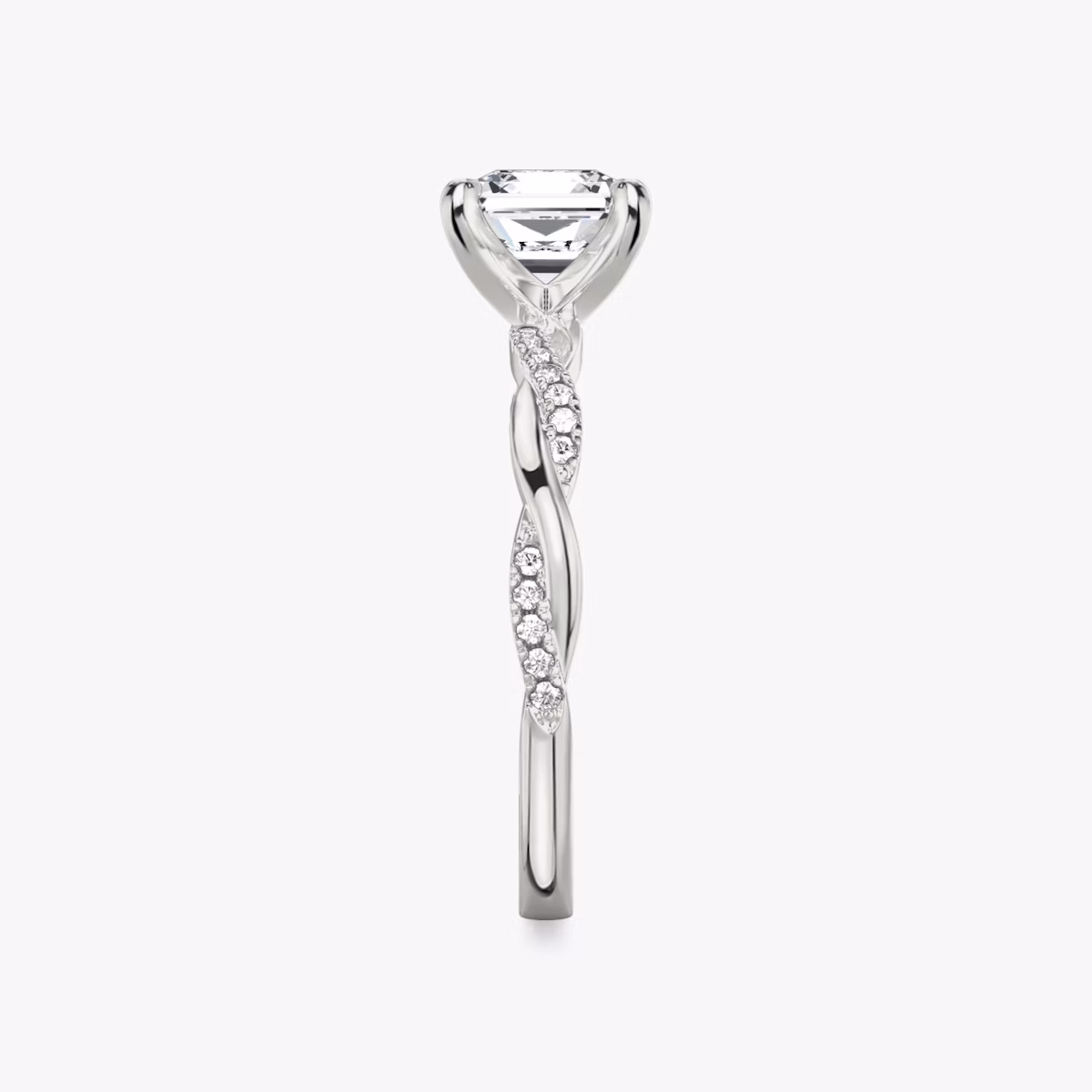 The Twisted Classic | Asscher | 18k | White Gold | bandAccent: Pavé | diamondOrientation: vertical | caratWeight: other