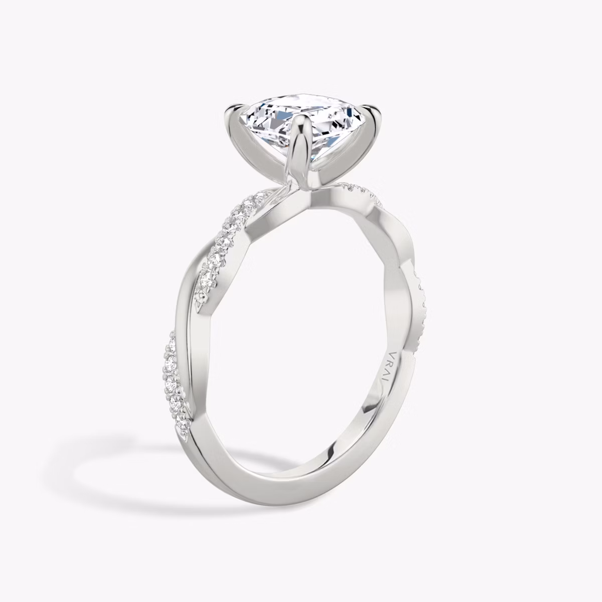 The Twisted Classic | Asscher | 18k | White Gold | bandAccent: Pavé | diamondOrientation: vertical | caratWeight: other