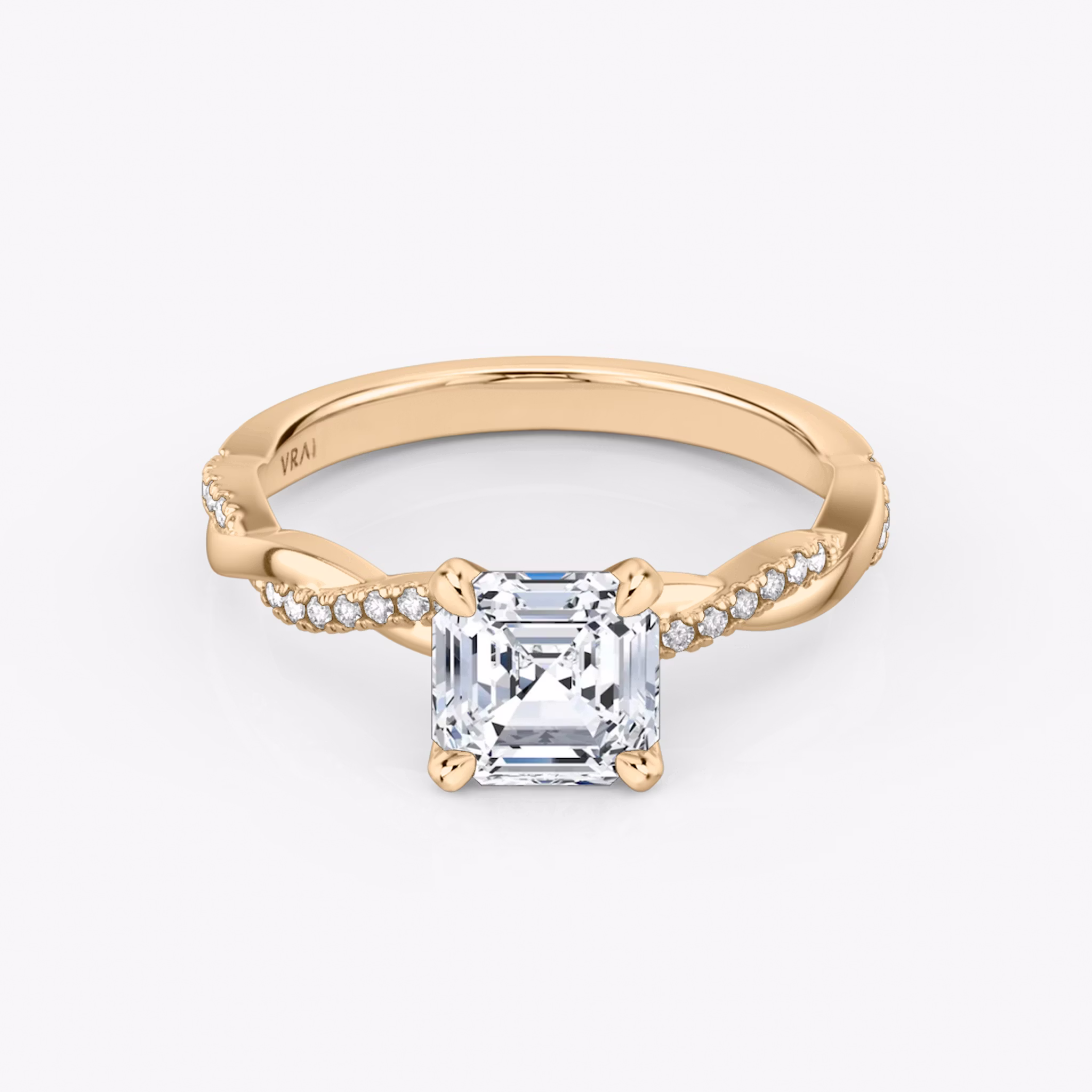 The Twisted Classic | Asscher | 14k | Rose Gold | bandAccent: Pavé | diamondOrientation: vertical | caratWeight: other