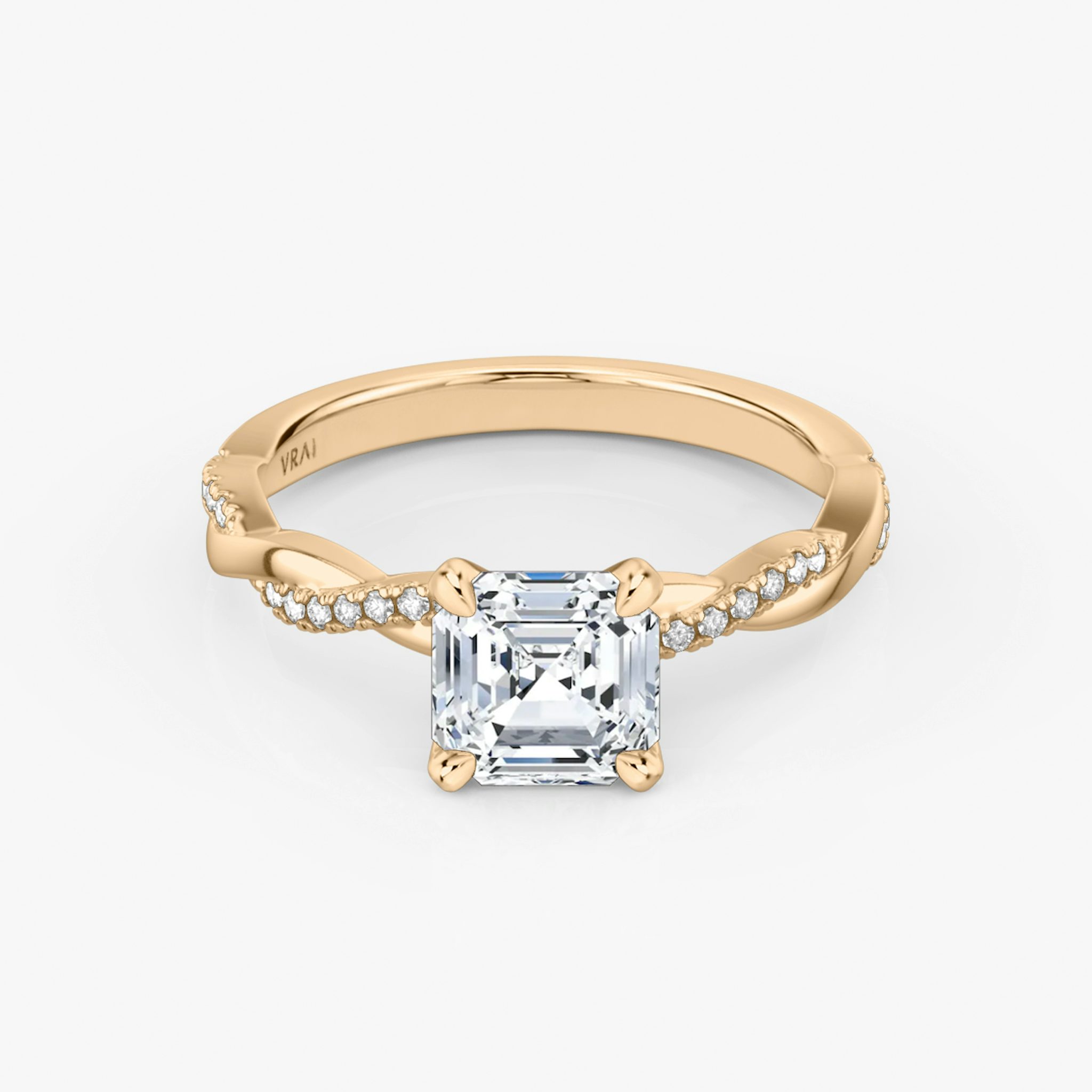 The Twisted Classic | Asscher | 14k | Rose Gold | bandAccent: Pavé | diamondOrientation: vertical | caratWeight: other