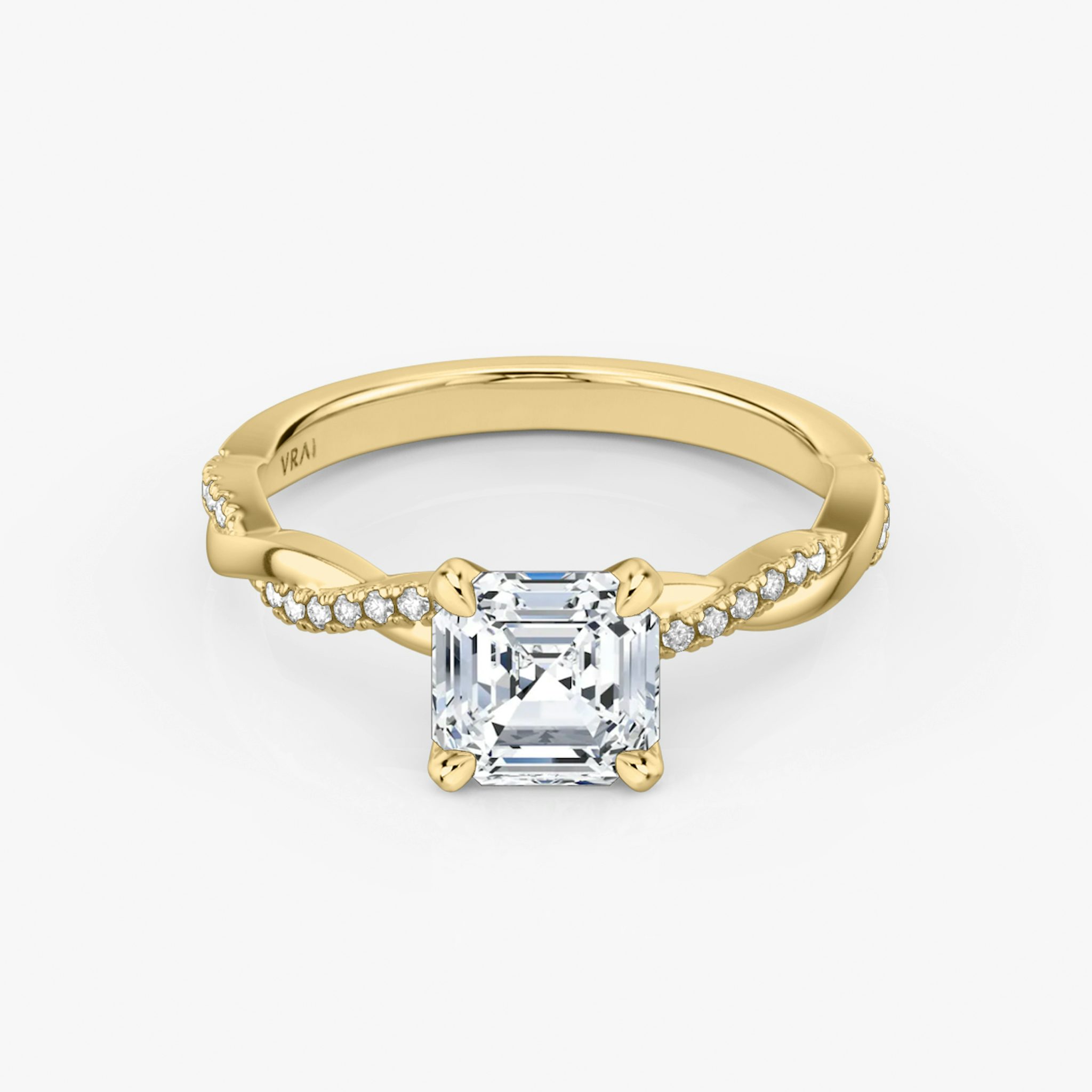 The Twisted Classic | Asscher | 18k | Yellow Gold | bandAccent: Pavé | diamondOrientation: vertical | caratWeight: other