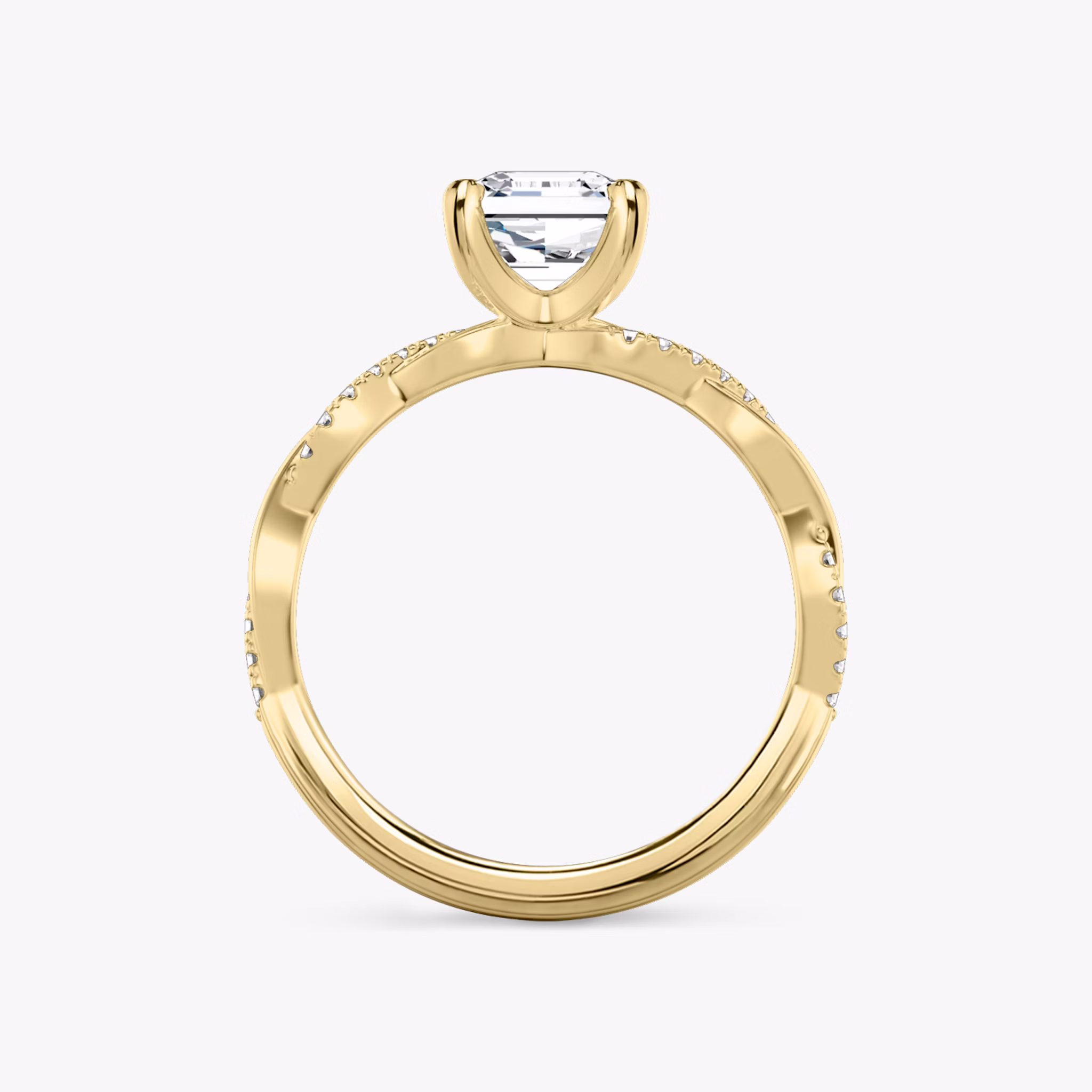 The Twisted Classic | Asscher | 18k | Yellow Gold | bandAccent: Pavé | diamondOrientation: vertical | caratWeight: other