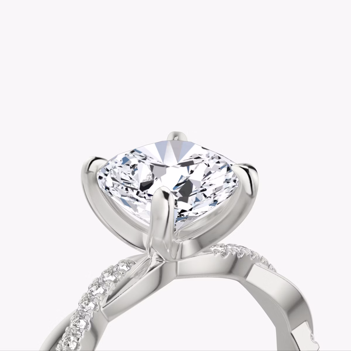 The Twisted Classic | Cushion | 18k | White Gold | bandAccent: Pavé | diamondOrientation: vertical | caratWeight: other