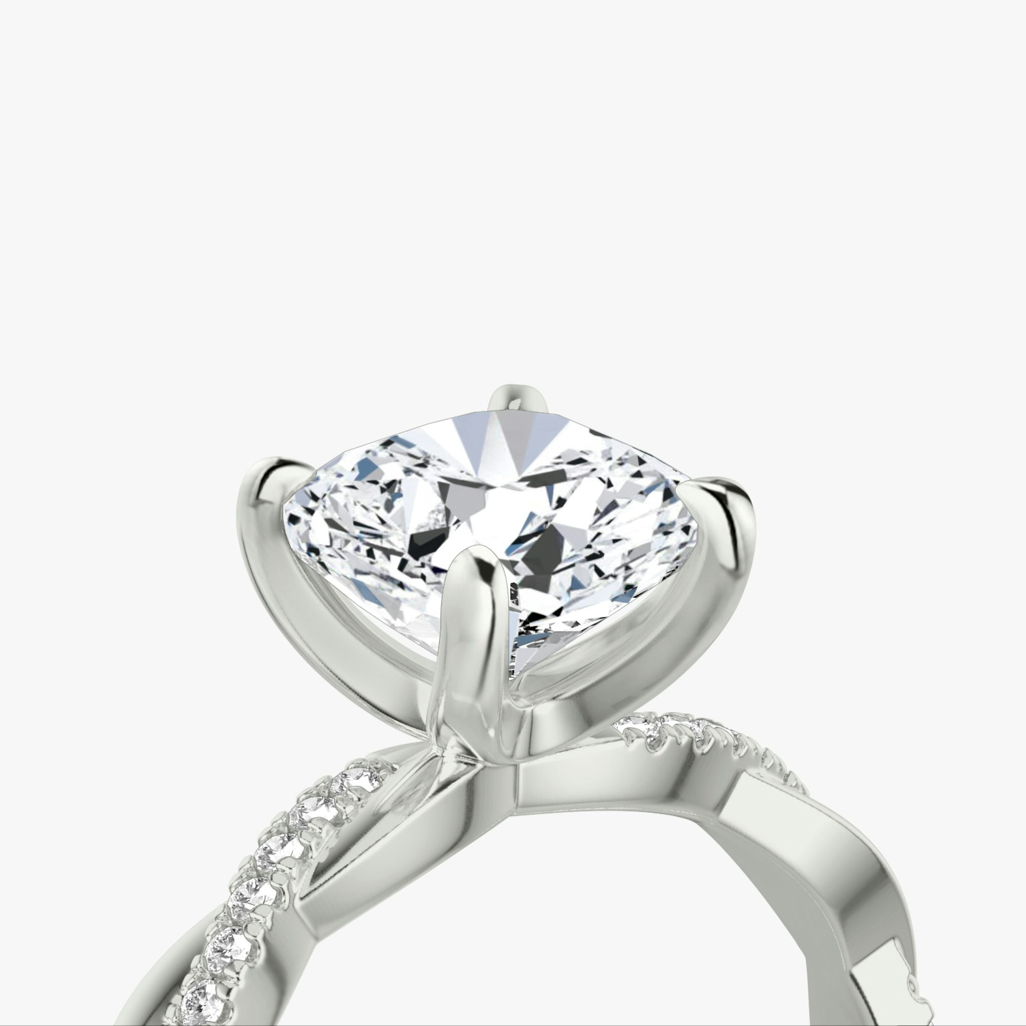 The Twisted Classic | Cushion | 18k | White Gold | bandAccent: Pavé | diamondOrientation: vertical | caratWeight: other