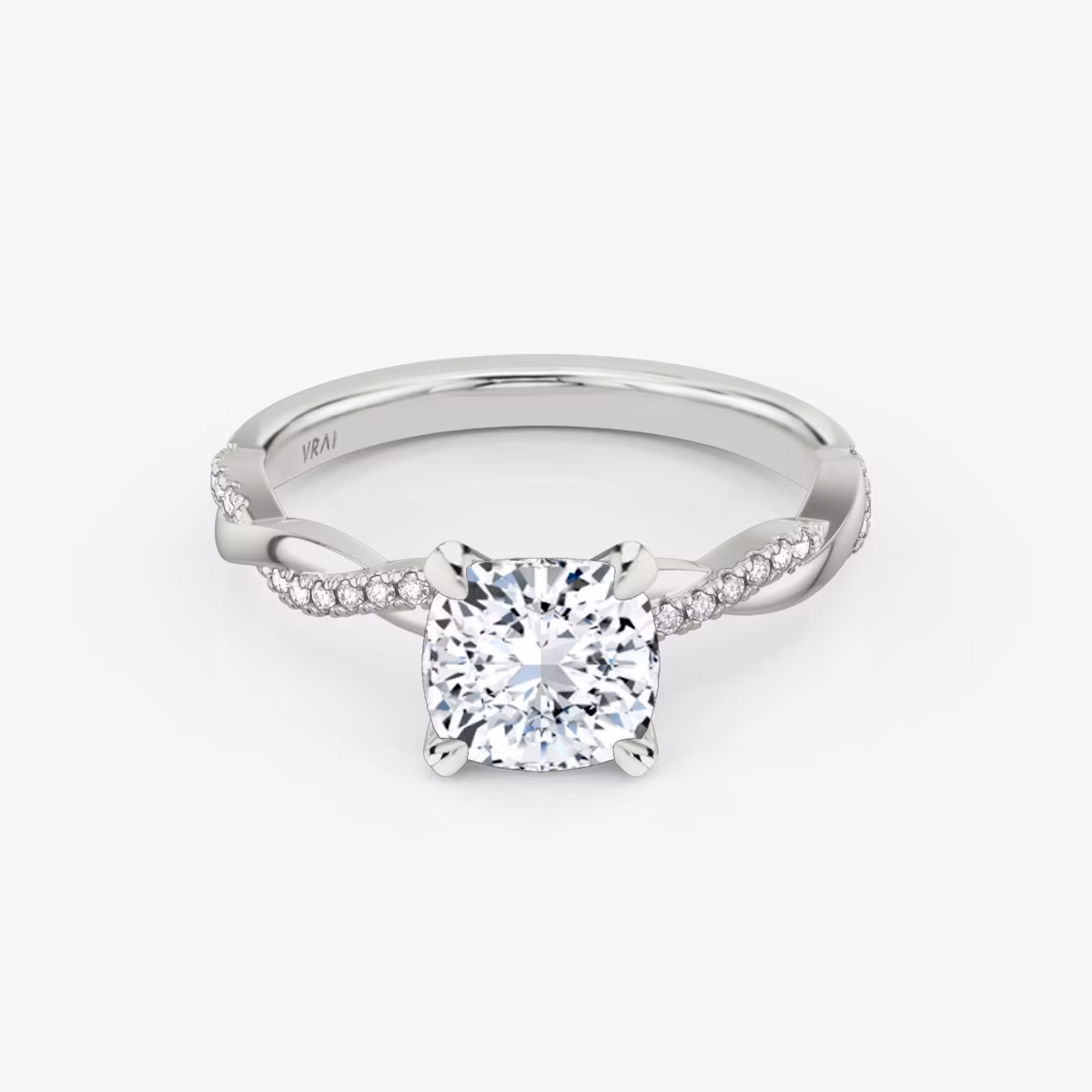 The Twisted Classic | Cushion | 18k | White Gold | bandAccent: Pavé | diamondOrientation: vertical | caratWeight: other