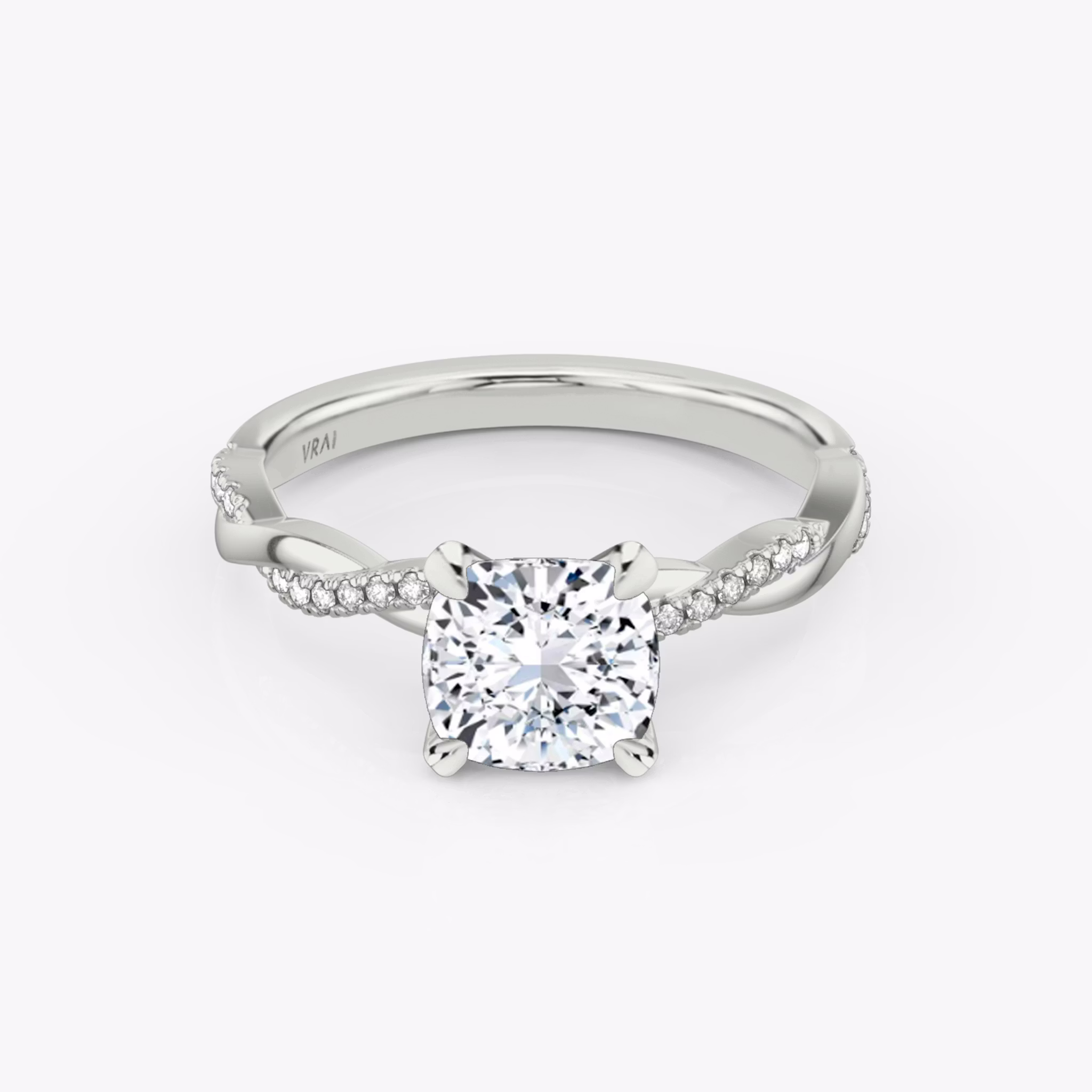 The Twisted Classic | Cushion | 18k | White Gold | bandAccent: Pavé | diamondOrientation: vertical | caratWeight: other