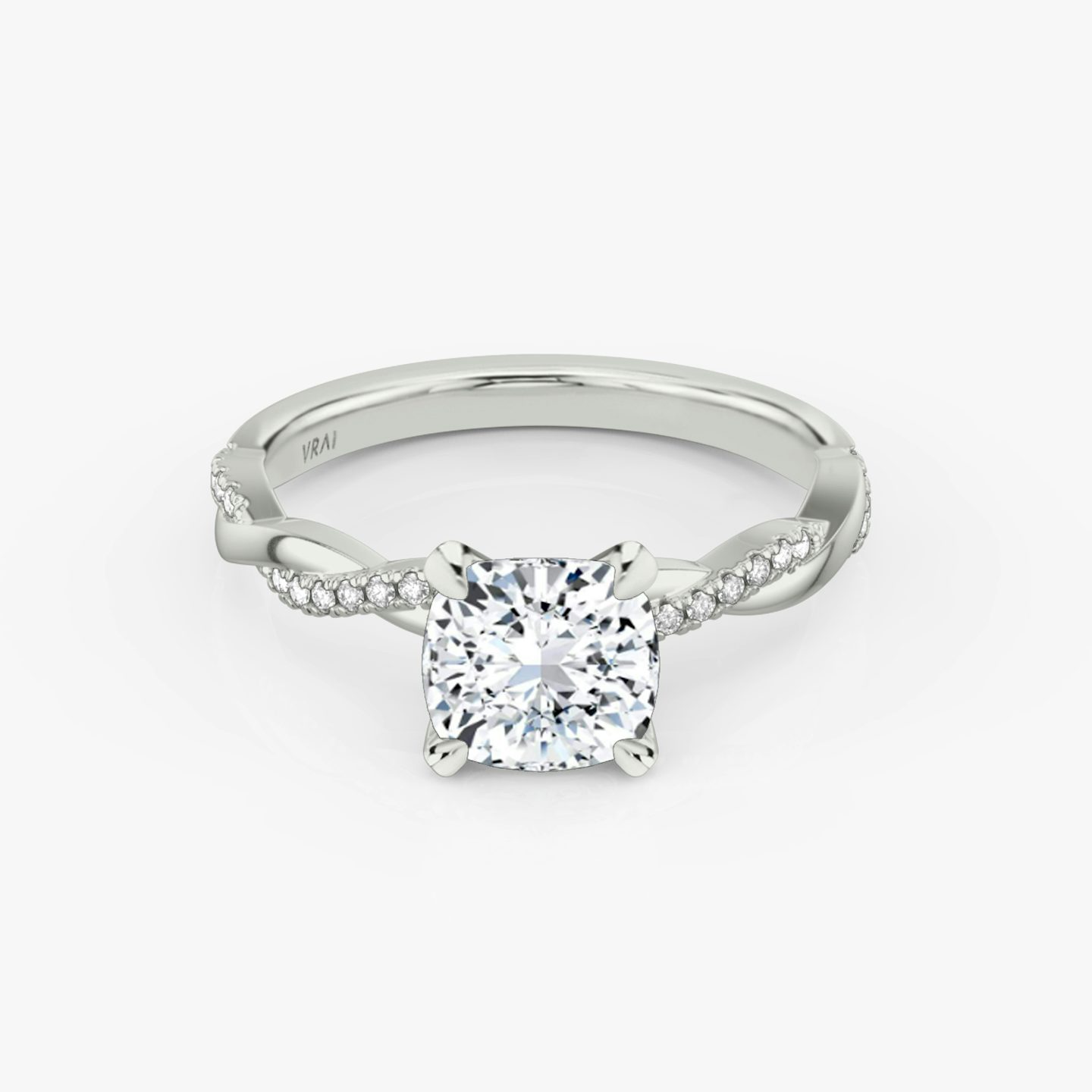 The Twisted Classic | Cushion | Platinum | bandAccent: Pavé | diamondOrientation: vertical | caratWeight: other
